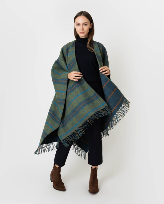 Reversible Lambswool Cape in Bright Check/Dark Check