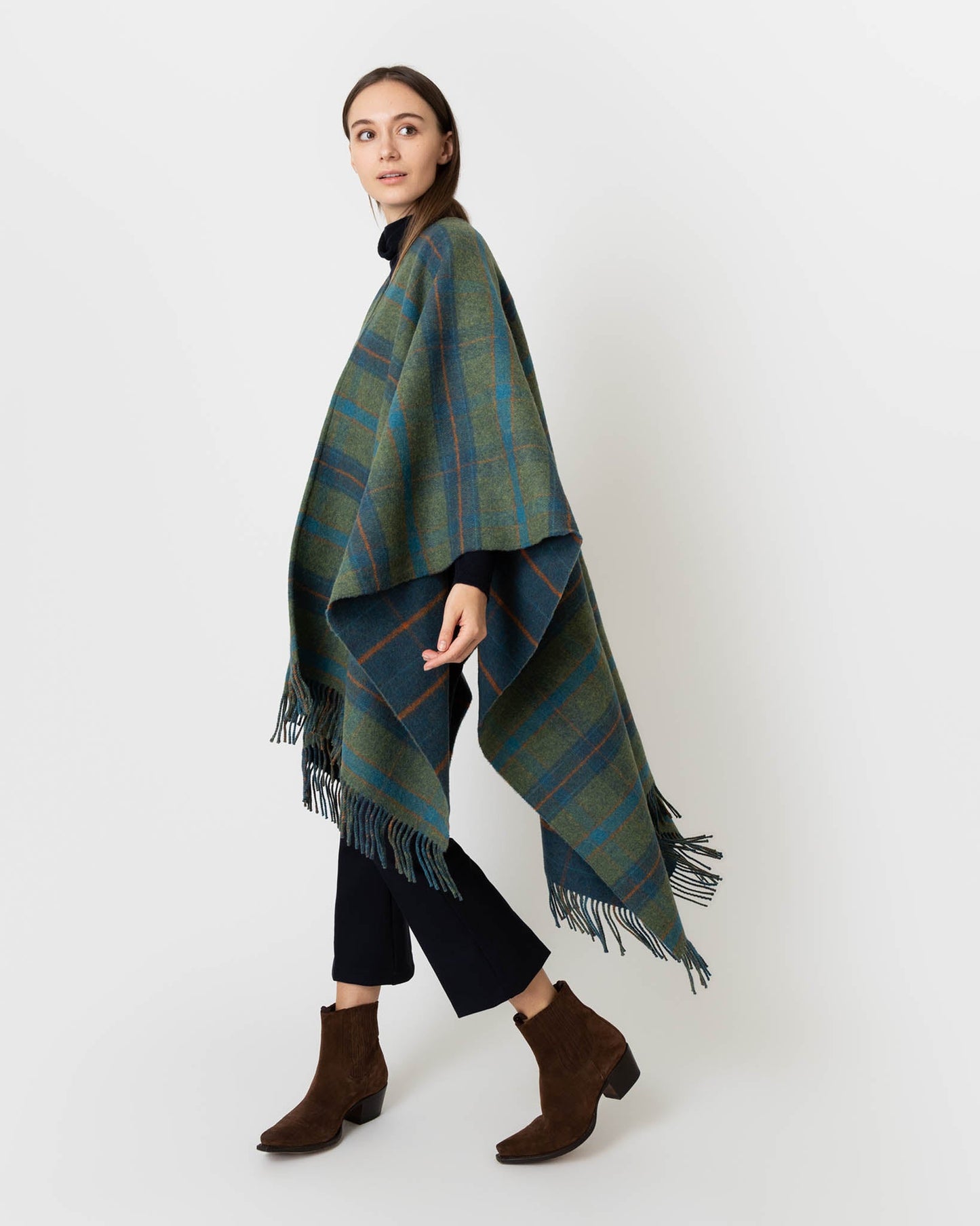 Reversible Lambswool Cape in Bright Check/Dark Check