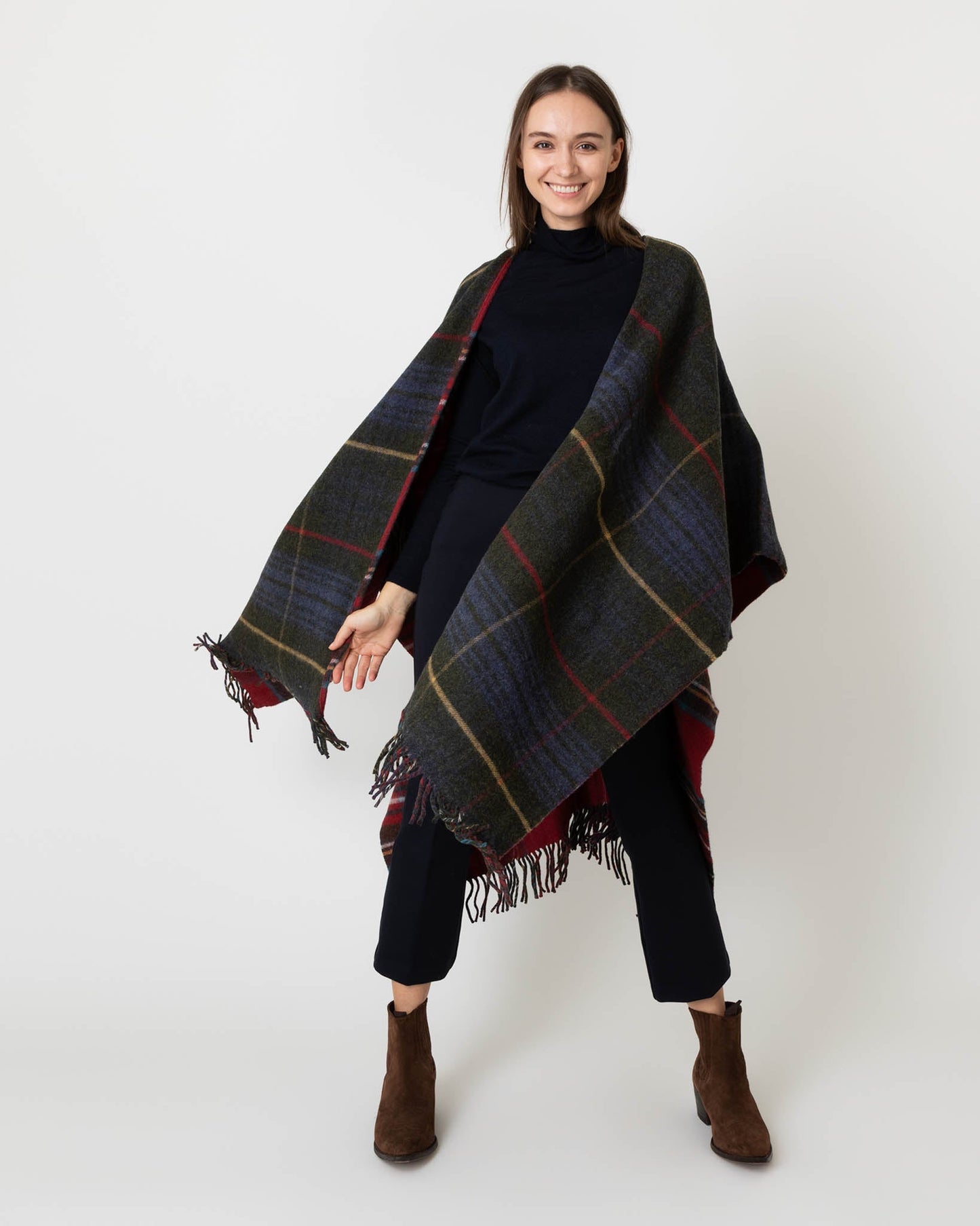 Reversible Lambswool Cape in Heather Stewart/Hunting Stewart