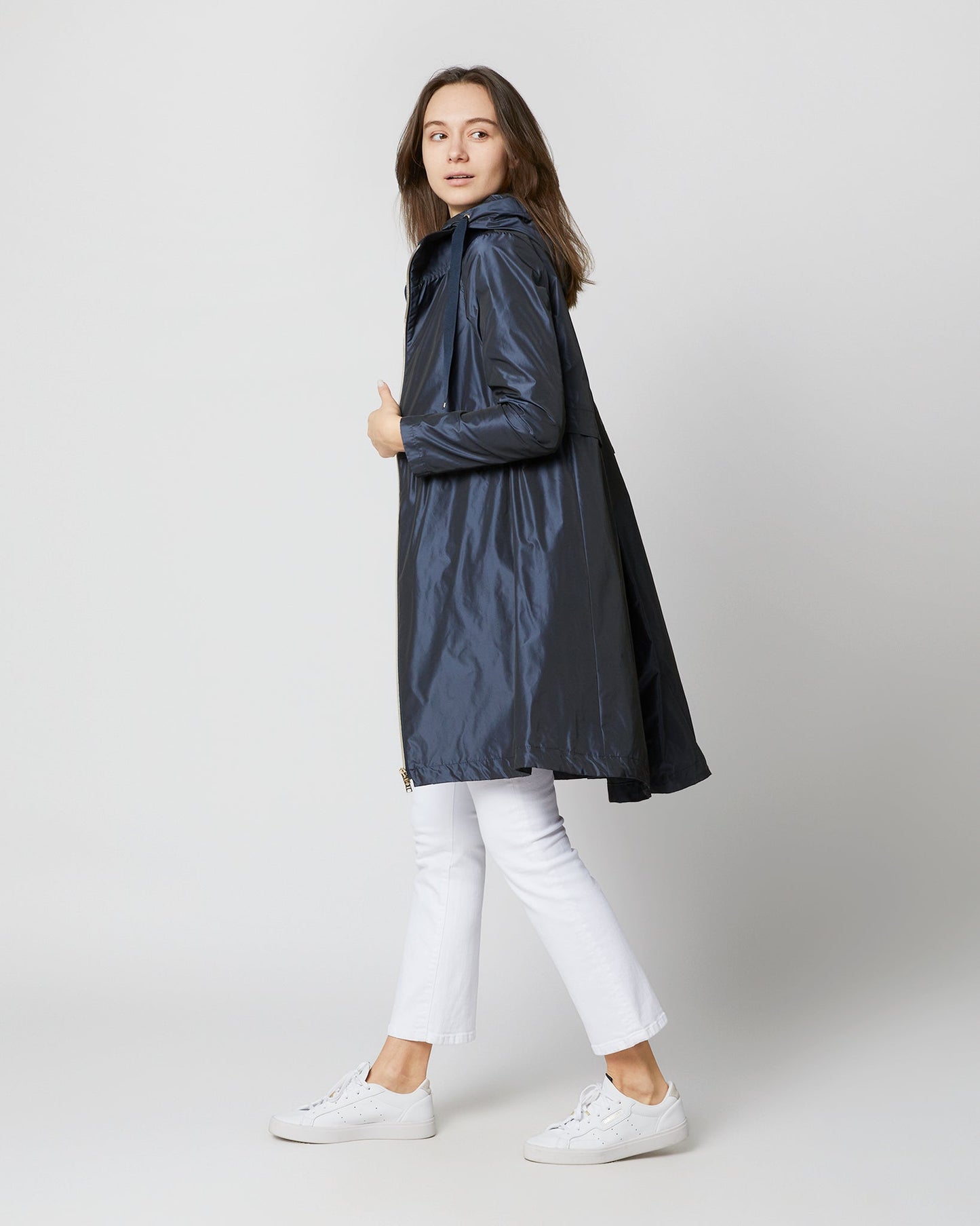 Midi Jacket with Removable Hood in New Blu