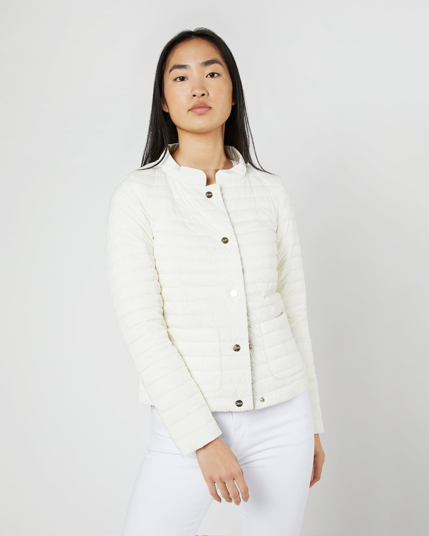 Reversible Short Jacket in White/Champagne