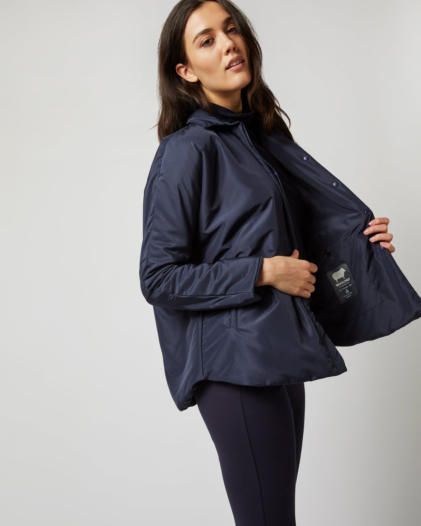 Kimono Shirt Jacket in Navy Taffeta