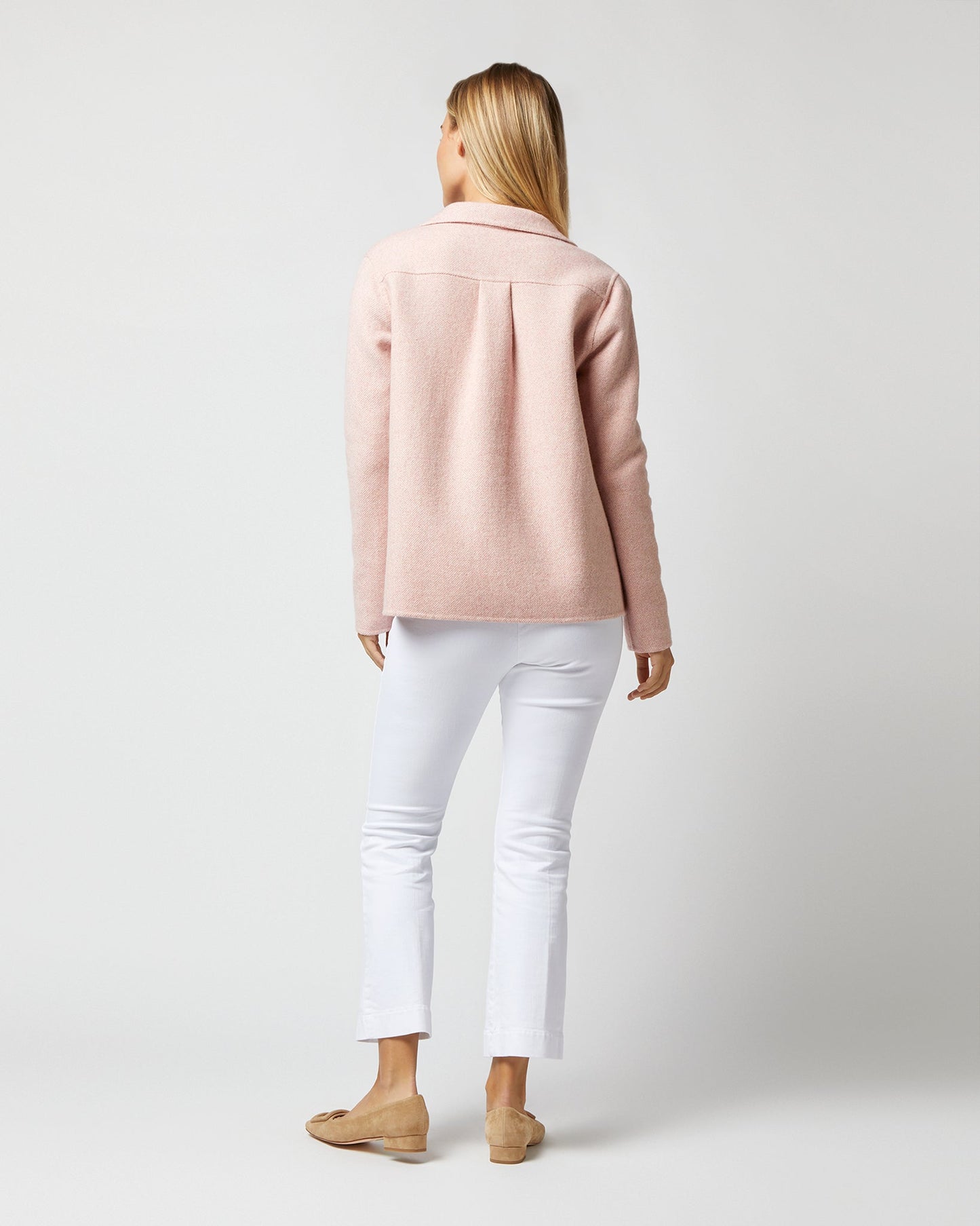 Fiona Shirt Jacket in Rose/Ivory Double-Faced Twill