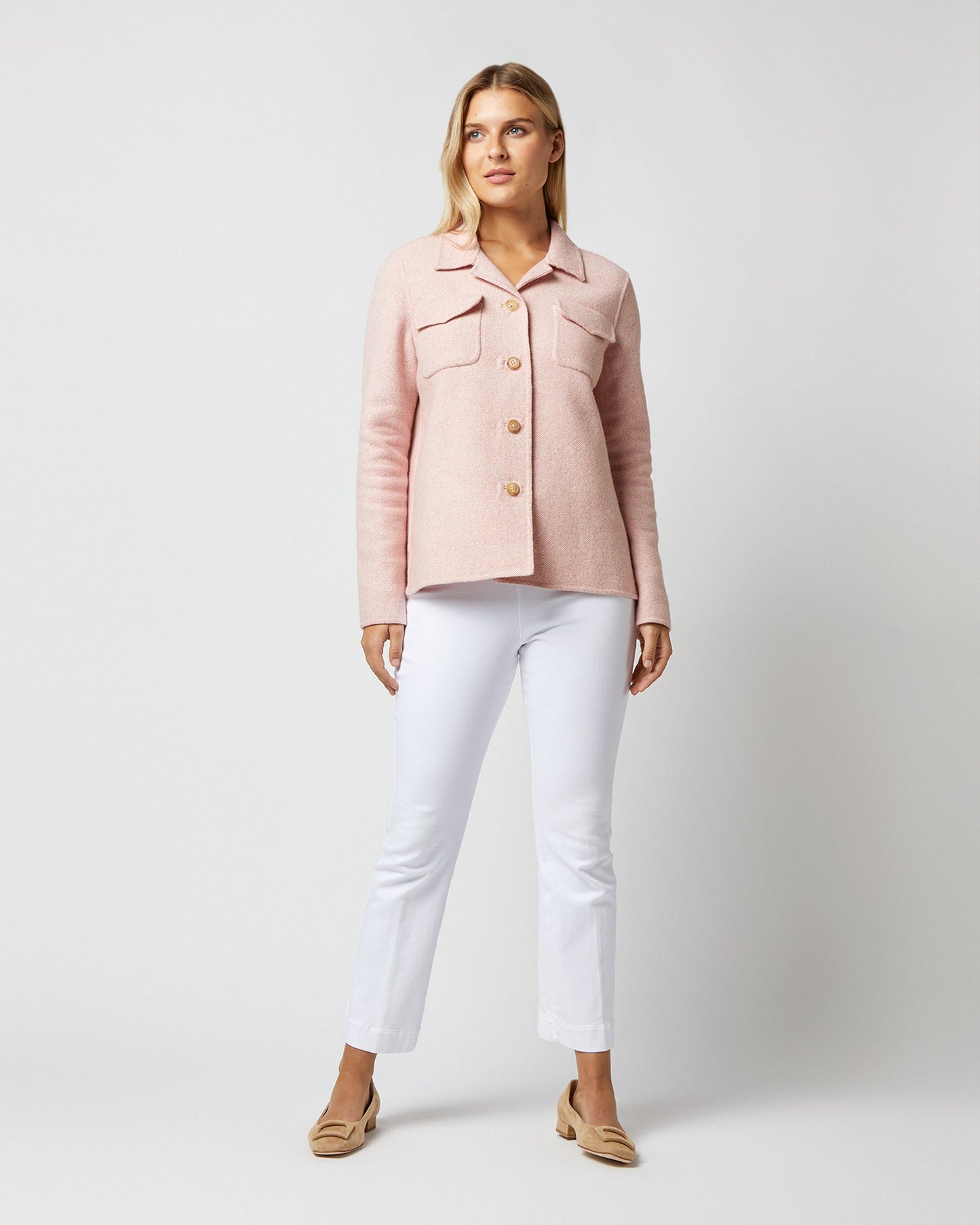 Fiona Shirt Jacket in Rose/Ivory Double-Faced Twill