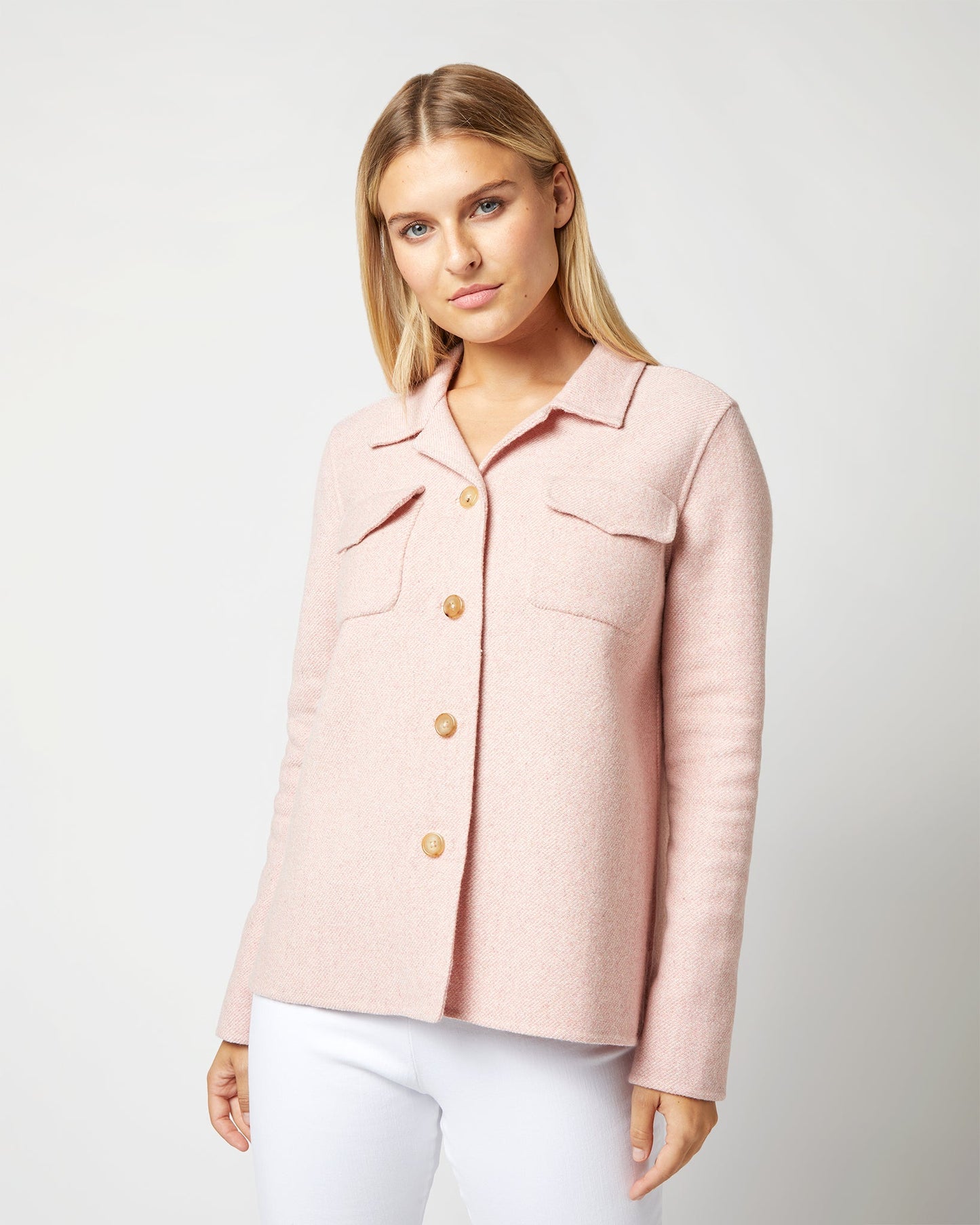 Fiona Shirt Jacket in Rose/Ivory Double-Faced Twill