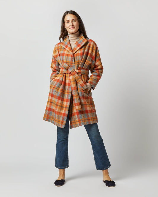 Kimono Carina Coat in Orange/Grey Plaid Wool