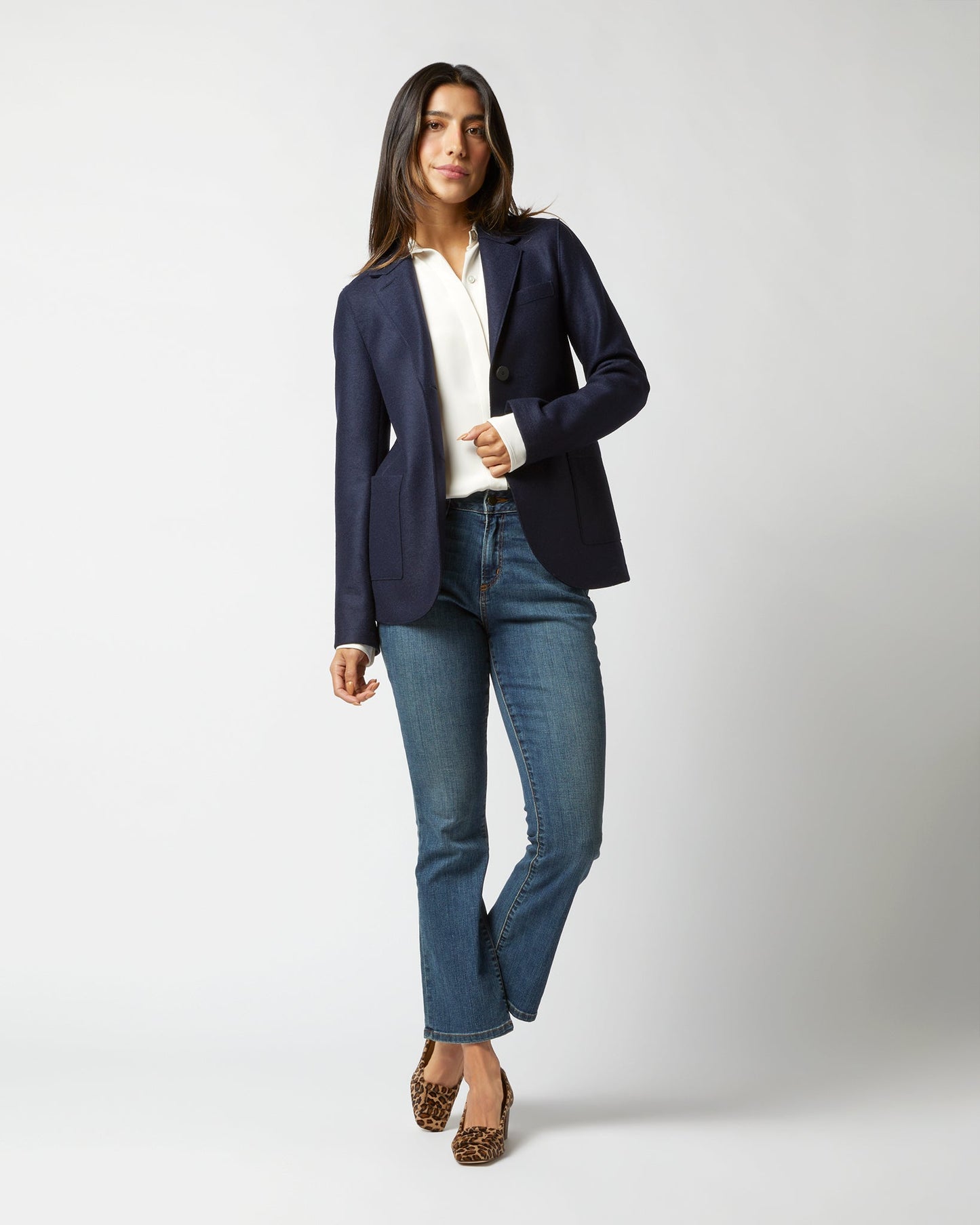 Stand-Up Collar Blazer in Navy Blue