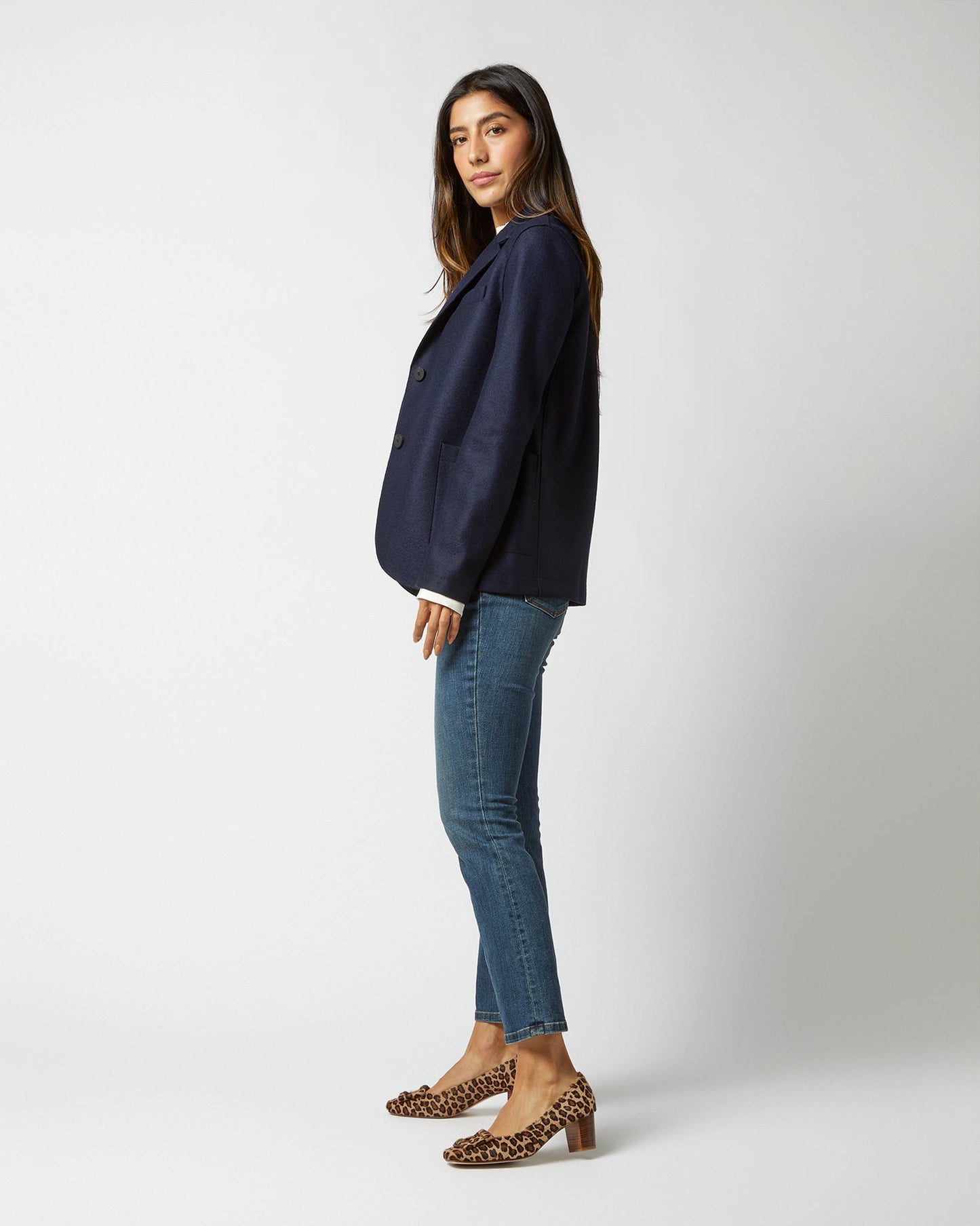 Stand-Up Collar Blazer in Navy Blue