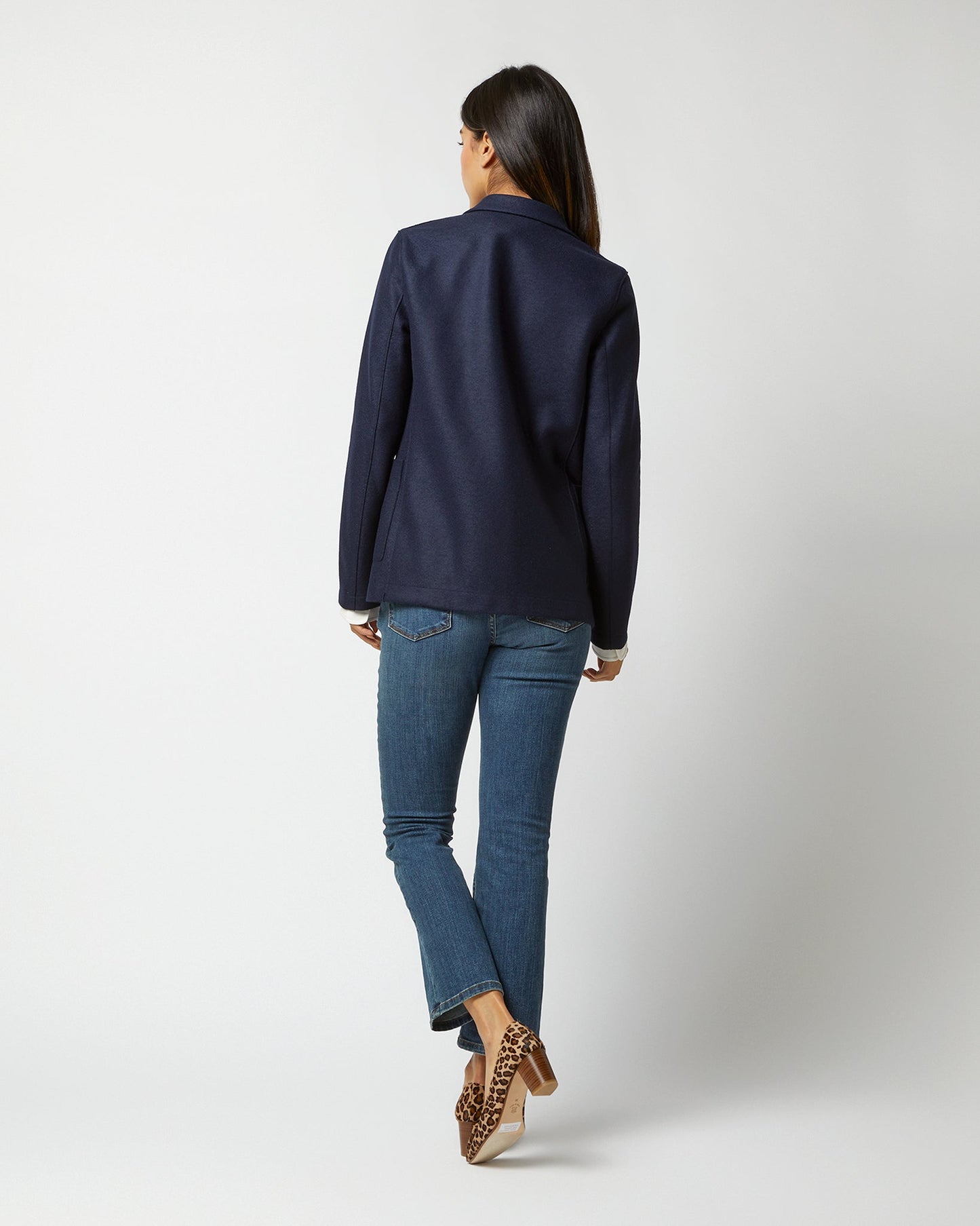 Stand-Up Collar Blazer in Navy Blue