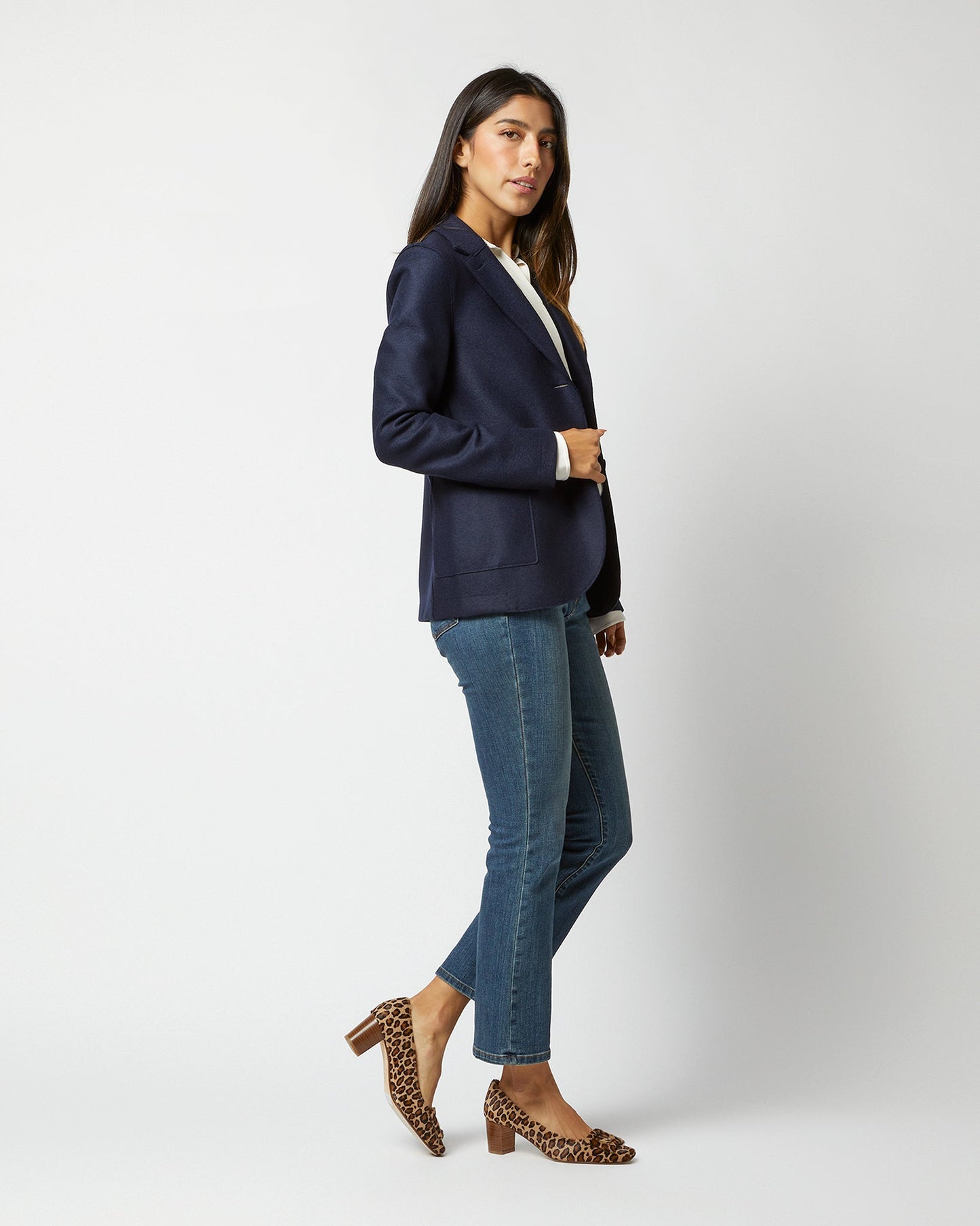 Stand-Up Collar Blazer in Navy Blue