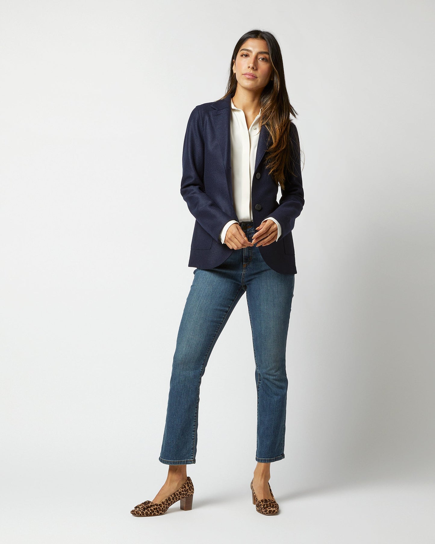 Stand-Up Collar Blazer in Navy Blue