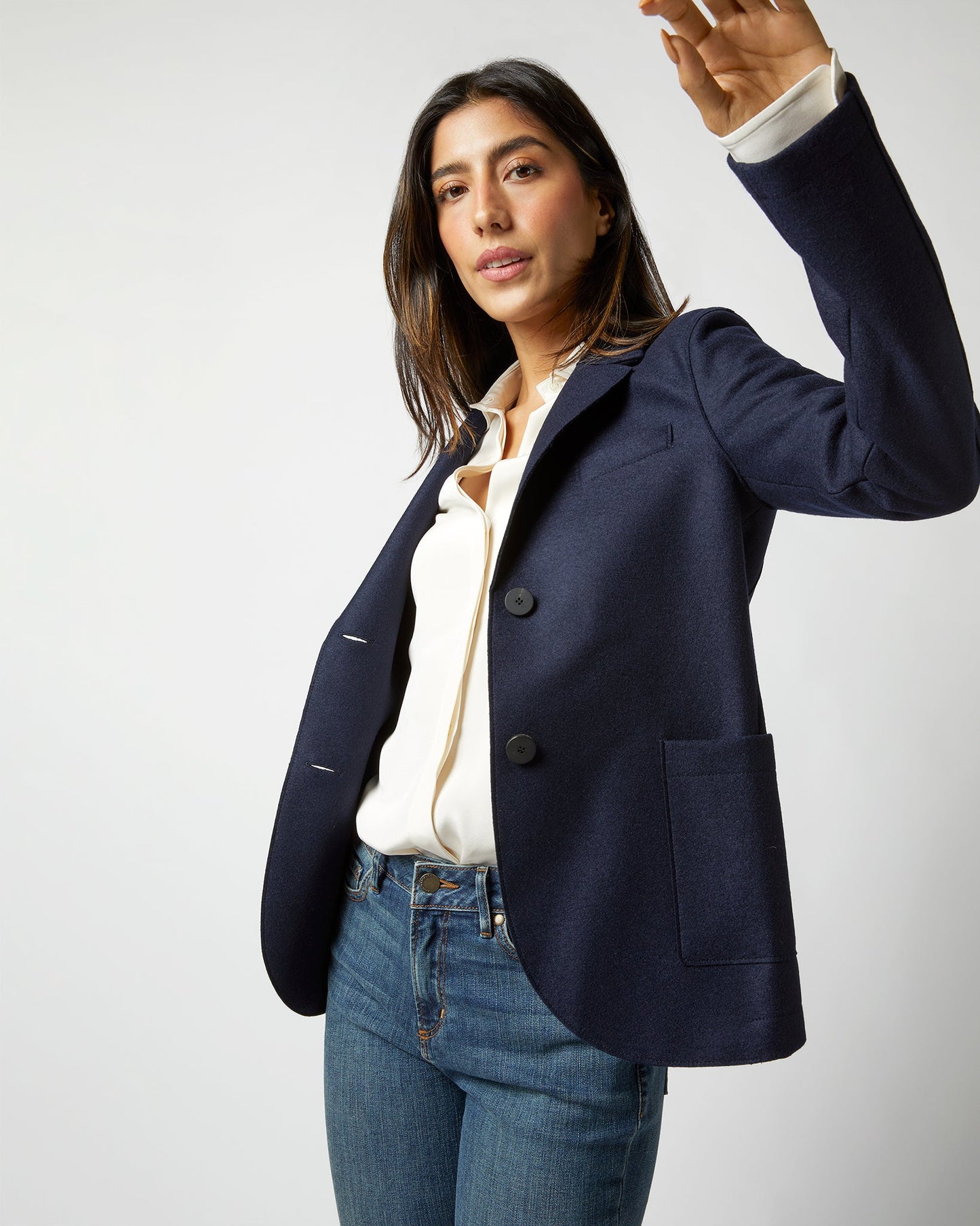 Stand-Up Collar Blazer in Navy Blue