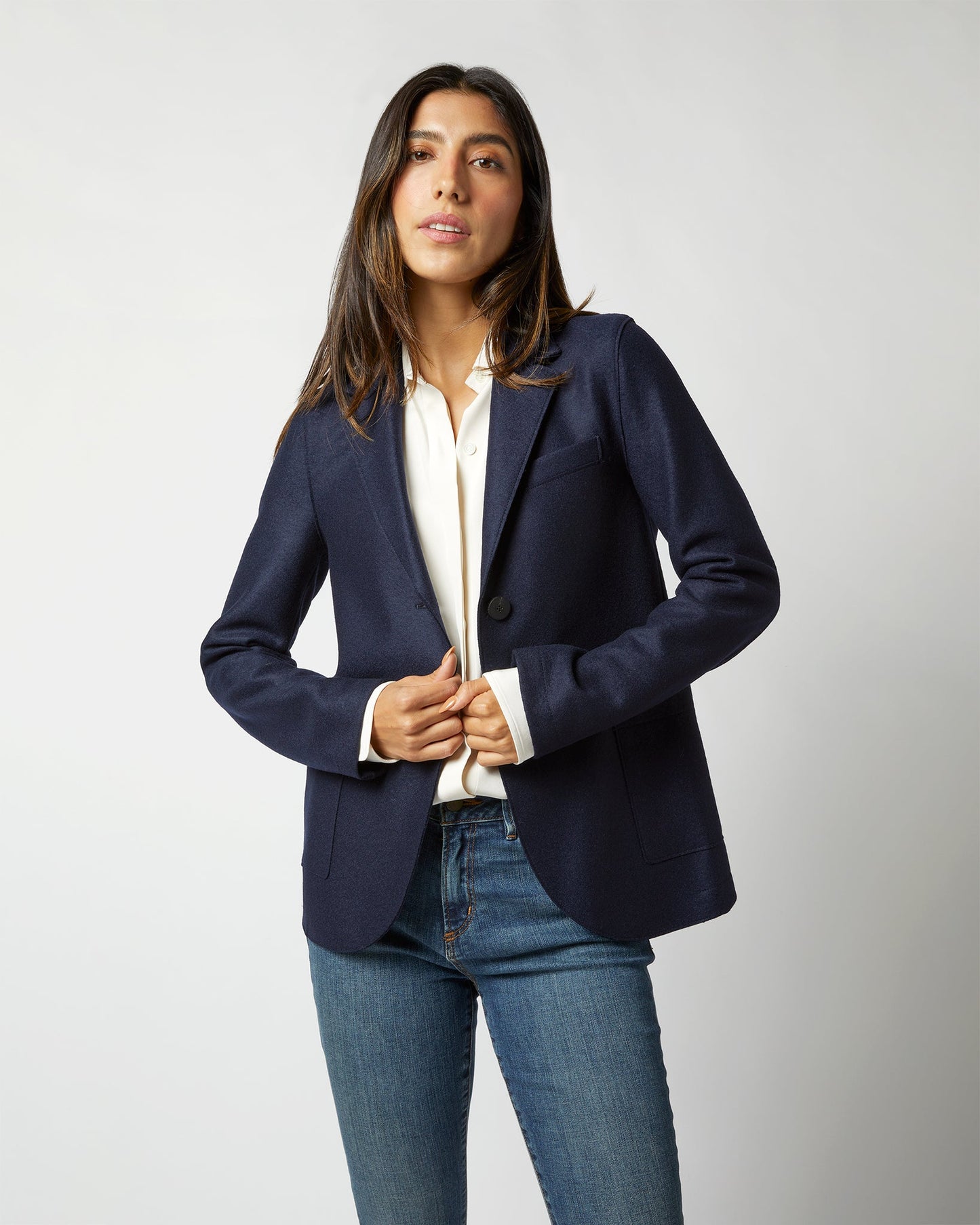 Stand-Up Collar Blazer in Navy Blue