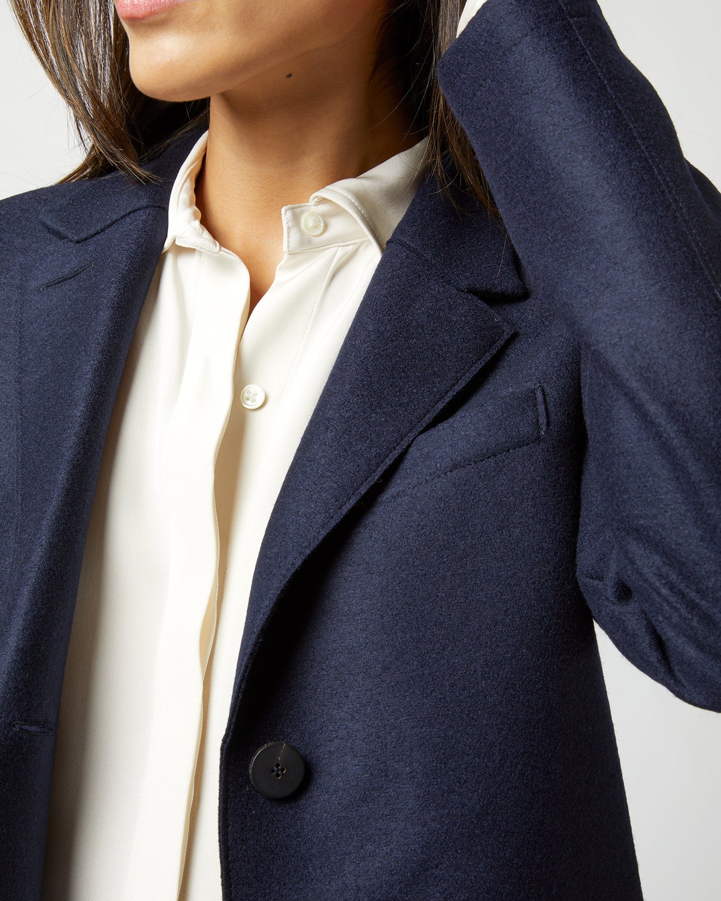 Stand-Up Collar Blazer in Navy Blue