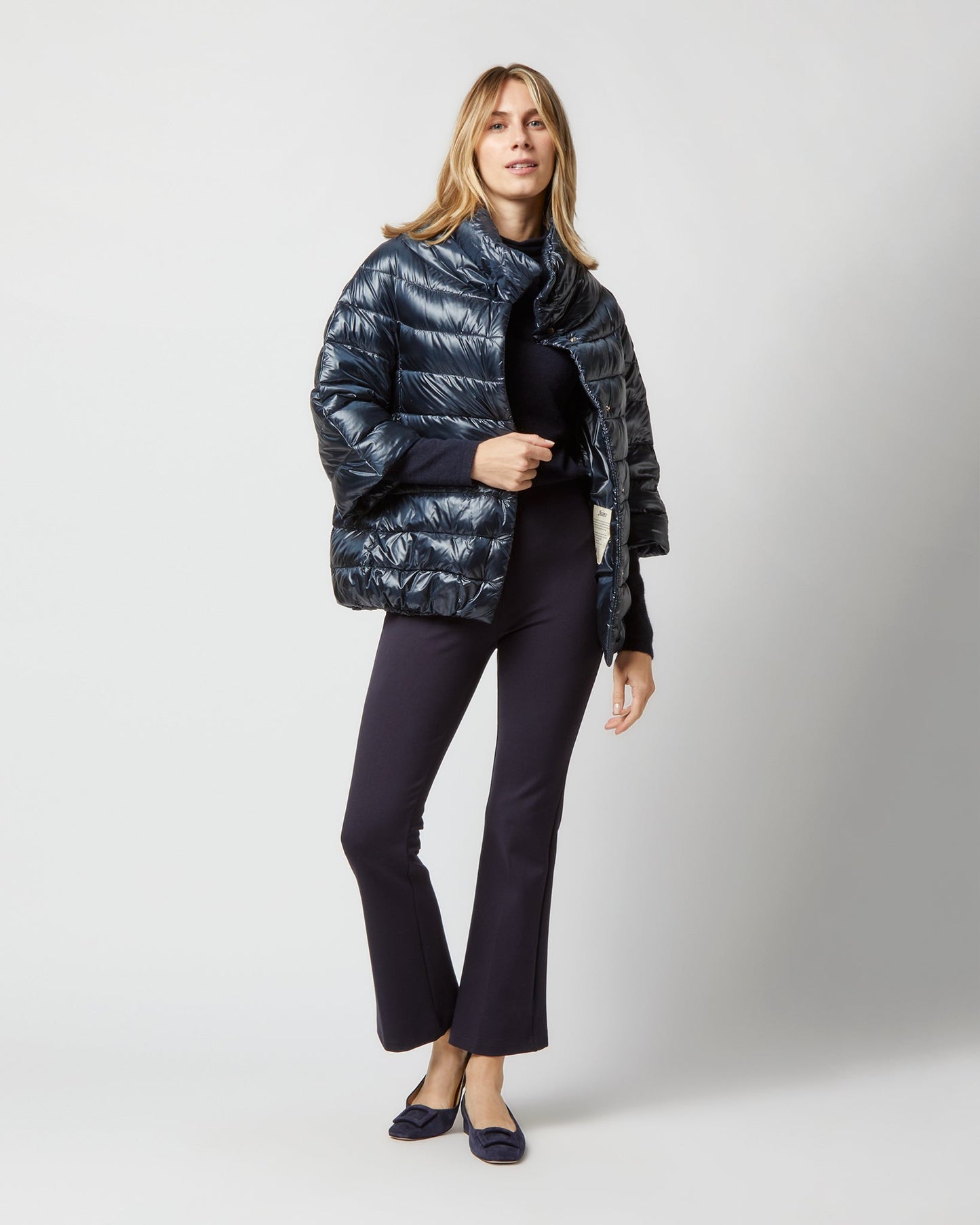 Aminta 3/4 Sleeve Cocoon Coat in Navy Blue