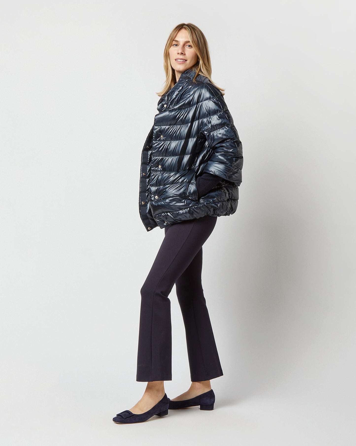 Aminta 3/4 Sleeve Cocoon Coat in Navy Blue