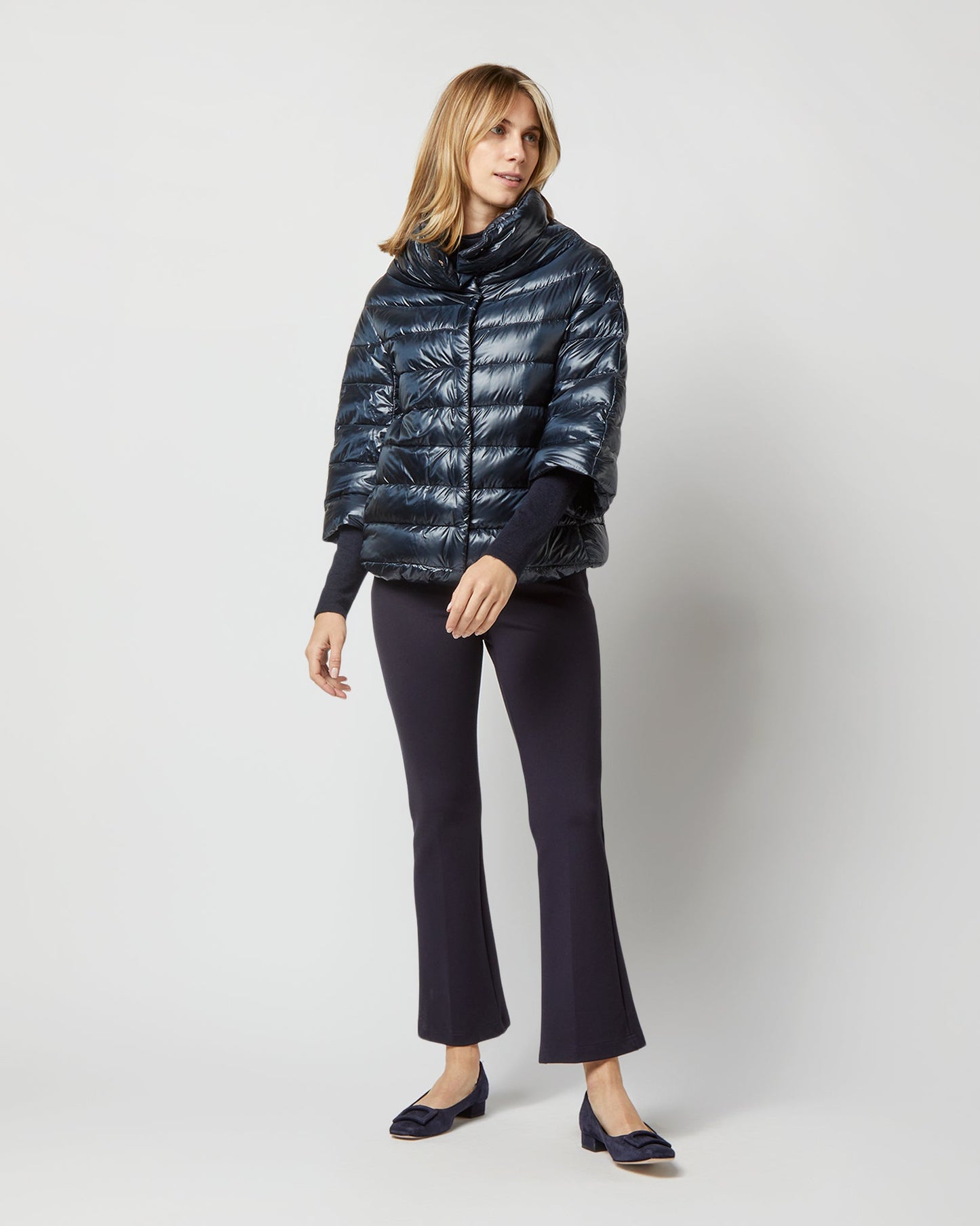 Aminta 3/4 Sleeve Cocoon Coat in Navy Blue