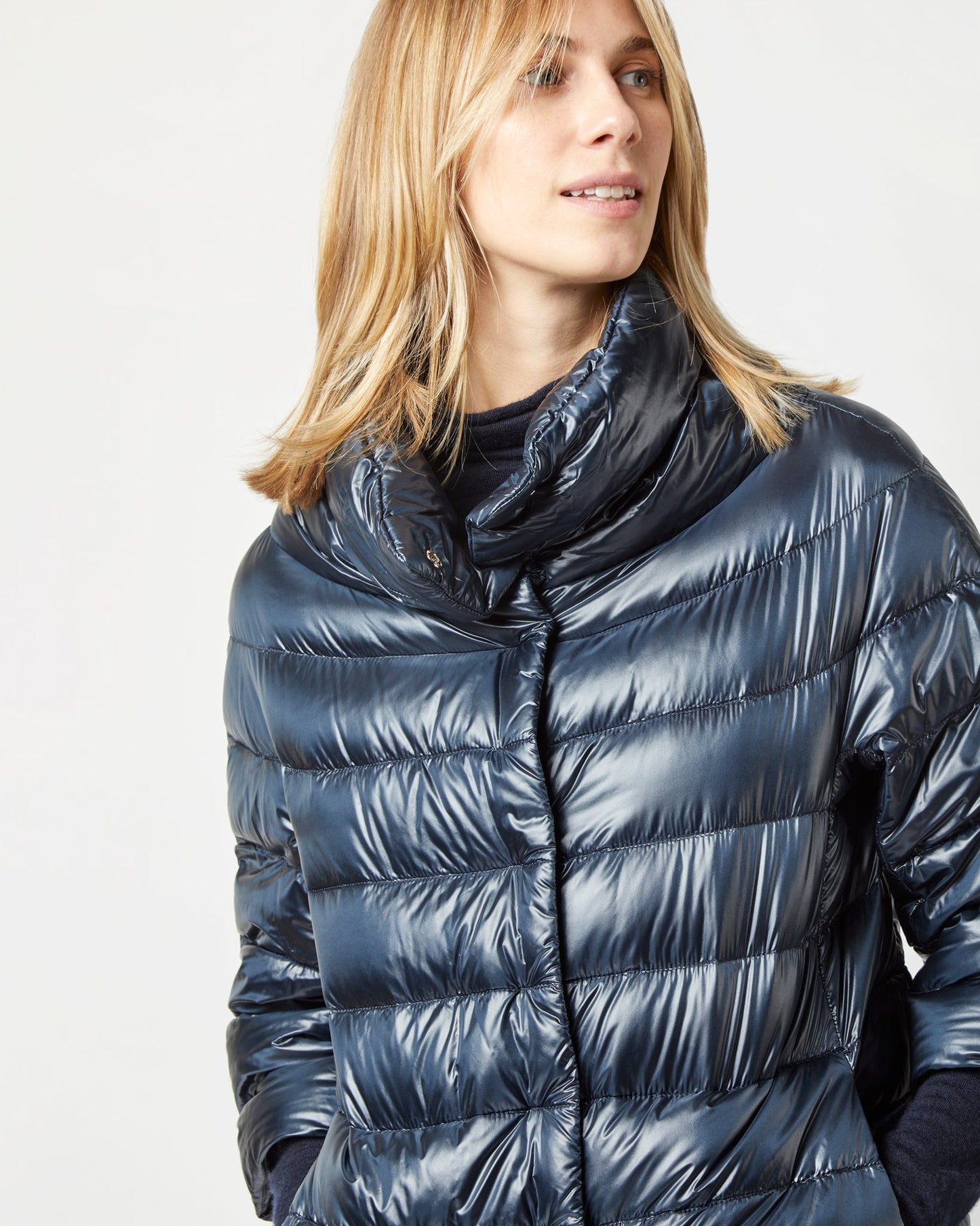 Aminta 3/4 Sleeve Cocoon Coat in Navy Blue