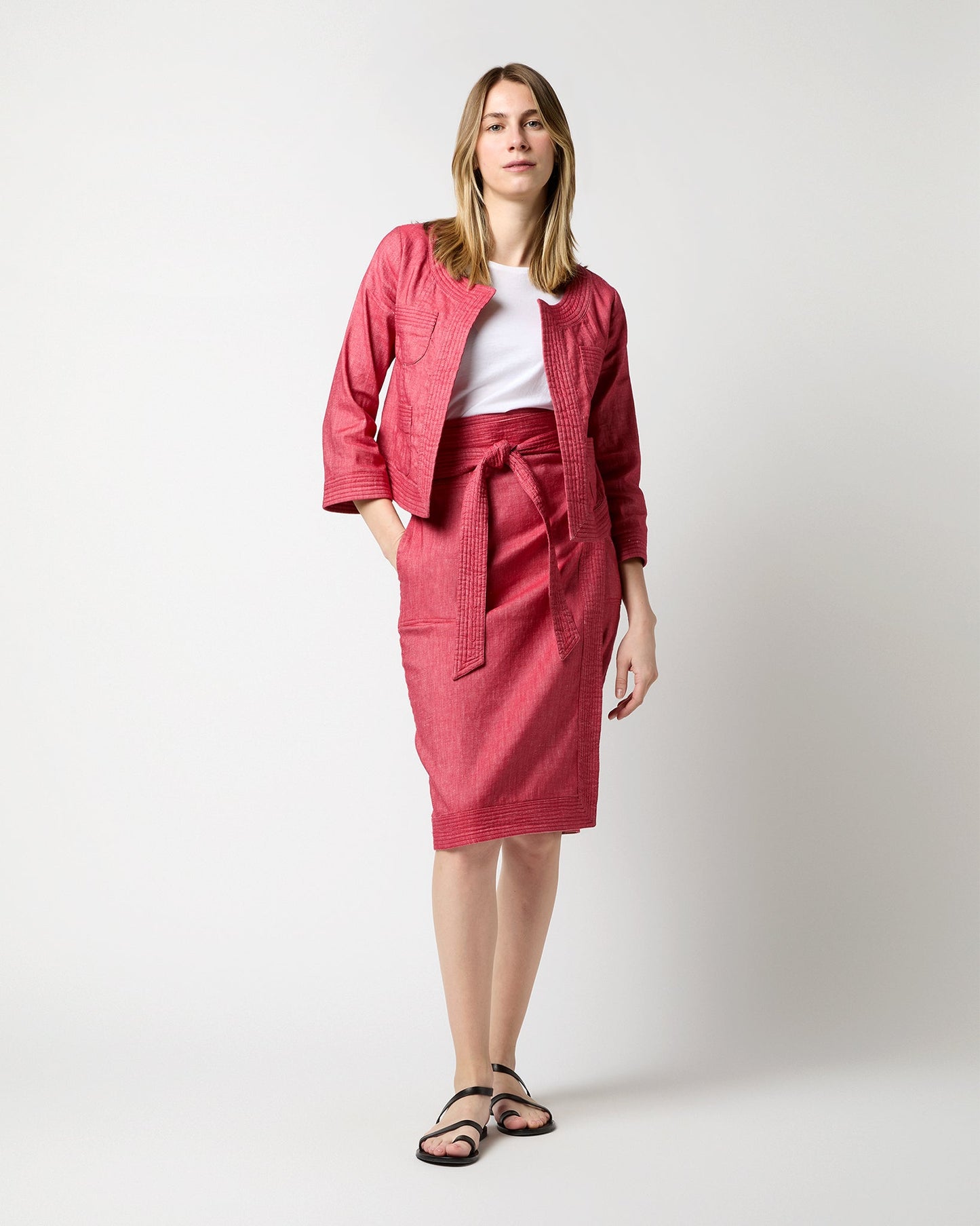 Trapunto Kiki Jacket in Red Stretch Cotolino