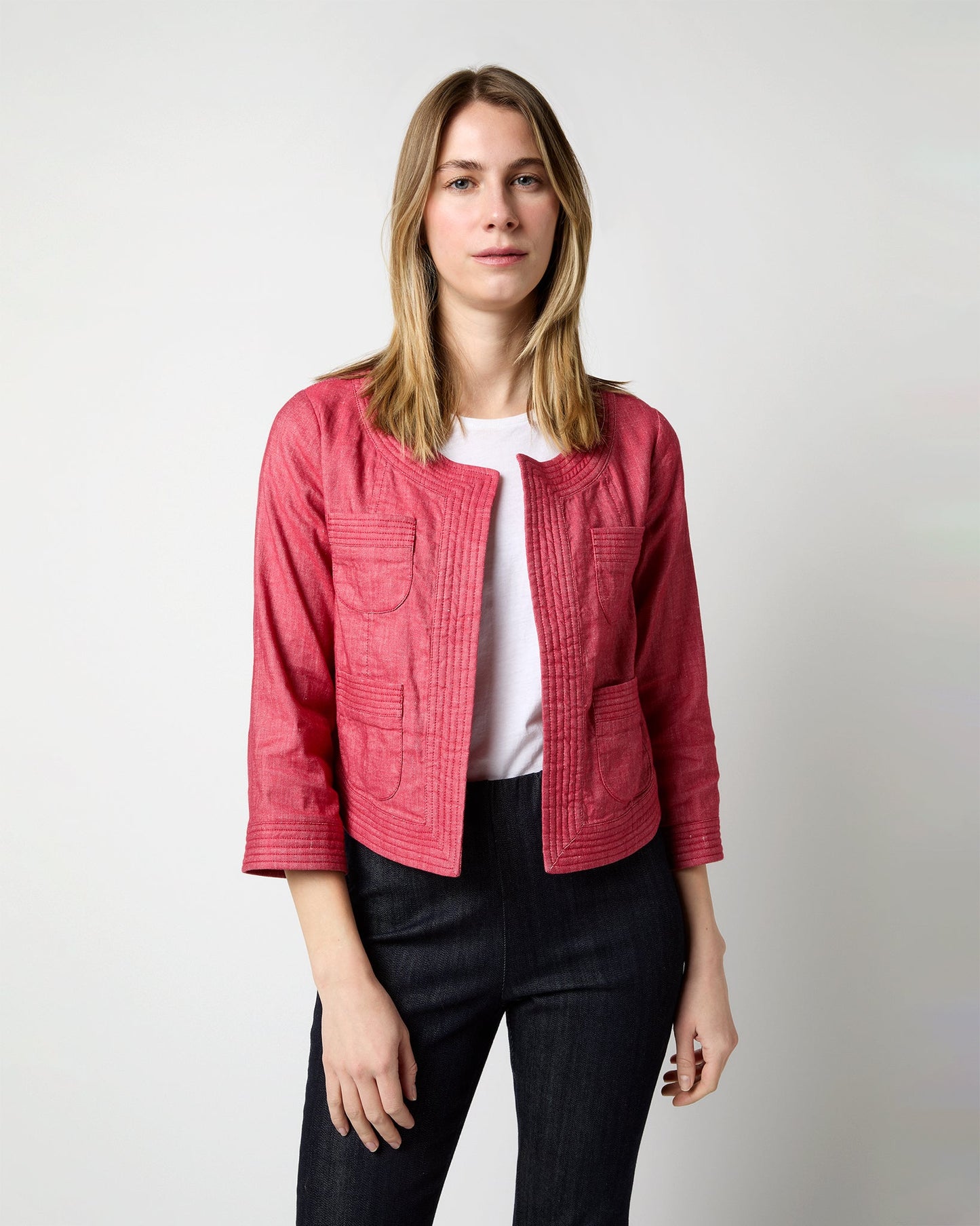 Trapunto Kiki Jacket in Red Stretch Cotolino