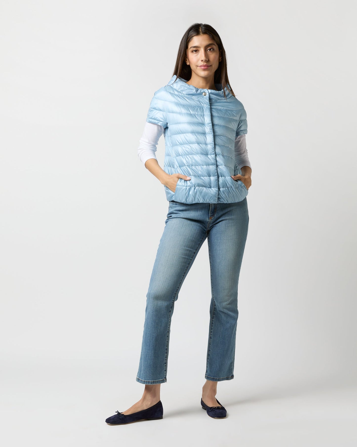 Greta Cap-Sleeve Jacket in Celeste Blue