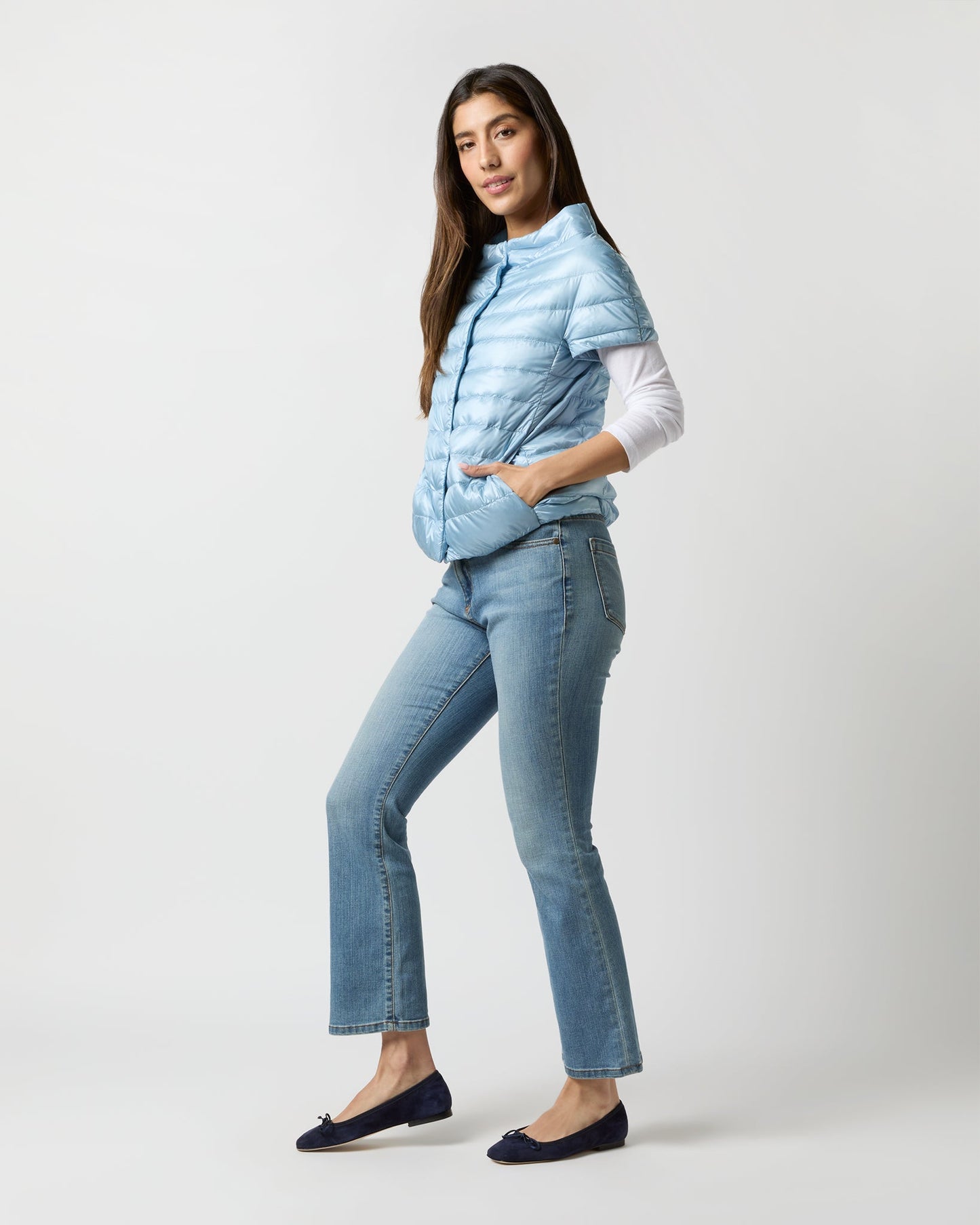 Greta Cap-Sleeve Jacket in Celeste Blue