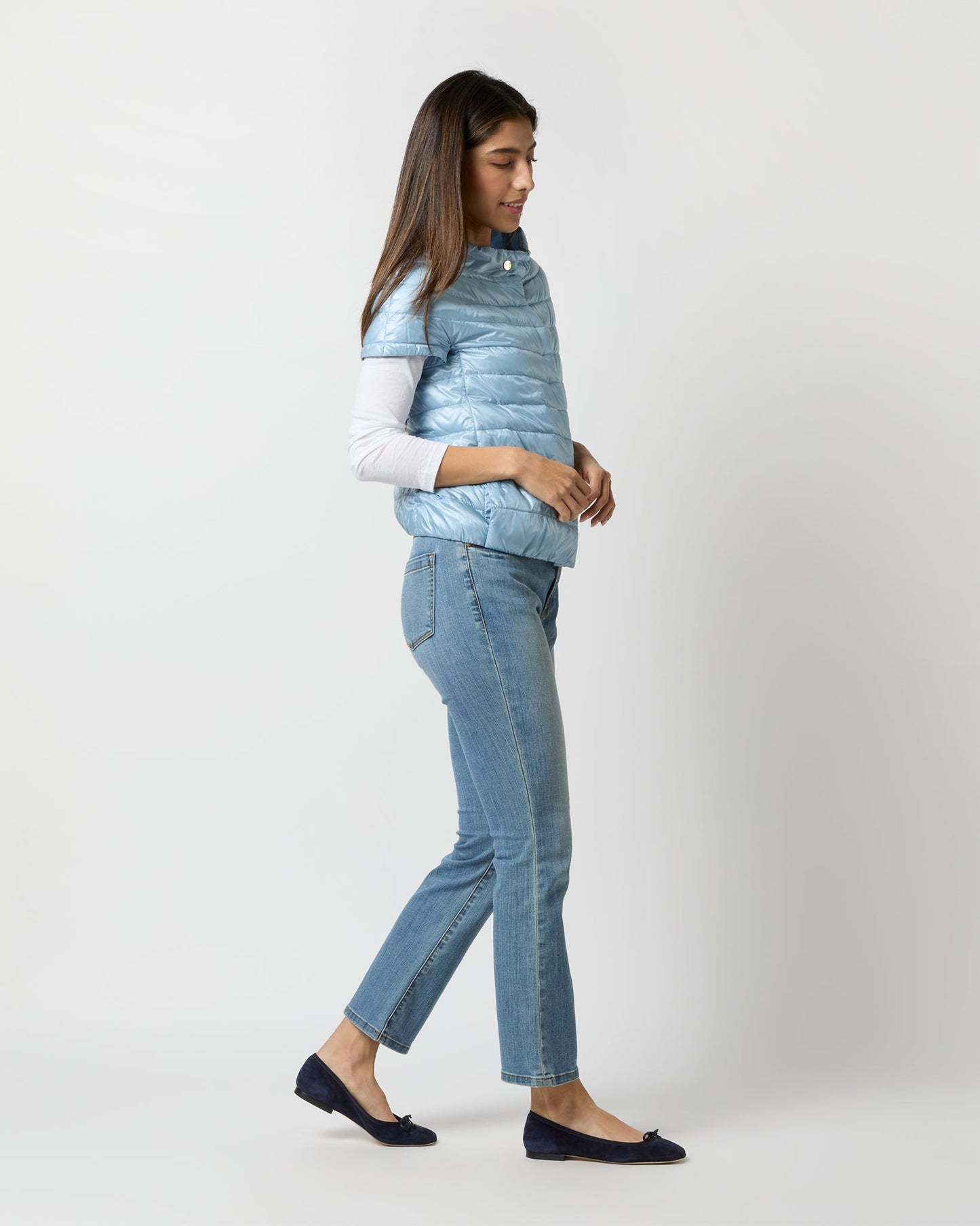 Greta Cap-Sleeve Jacket in Celeste Blue