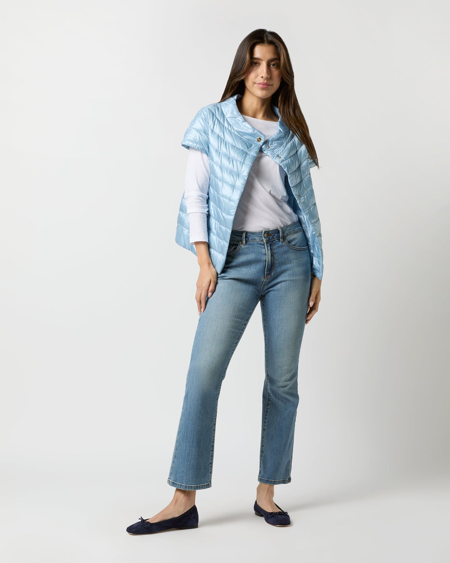 Greta Cap-Sleeve Jacket in Celeste Blue