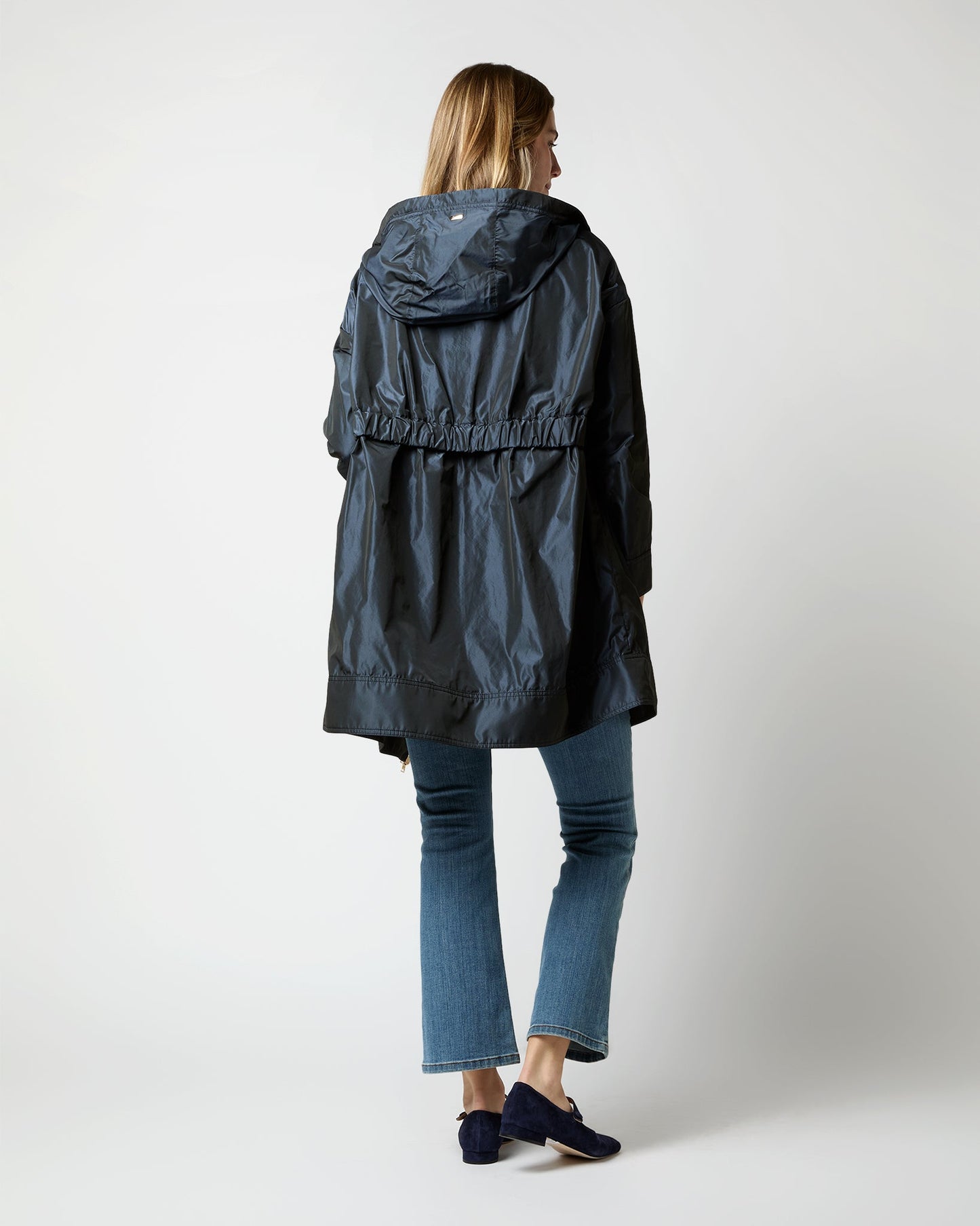 Techno Taffeta A-Line Parka in Navy