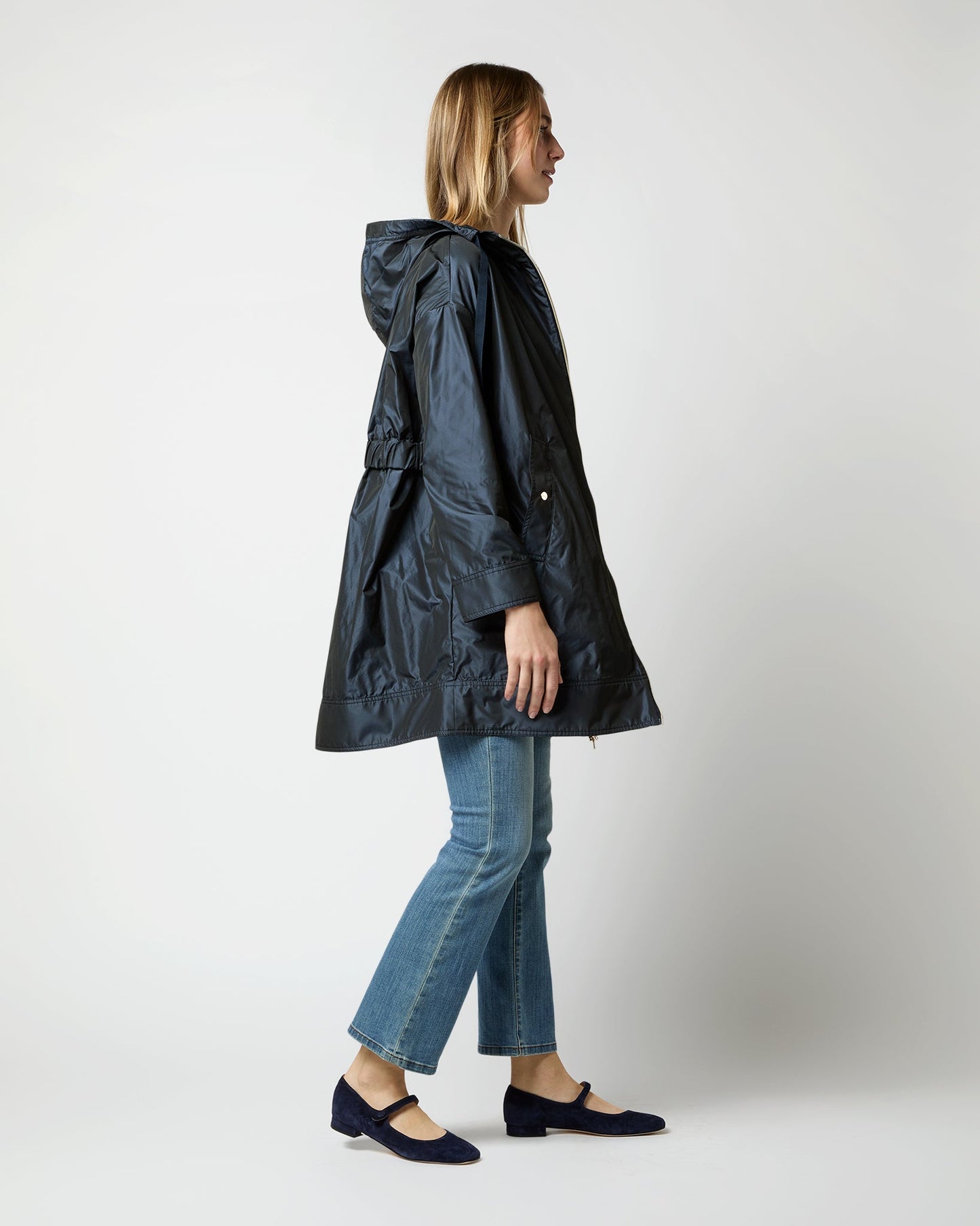 Techno Taffeta A-Line Parka in Navy