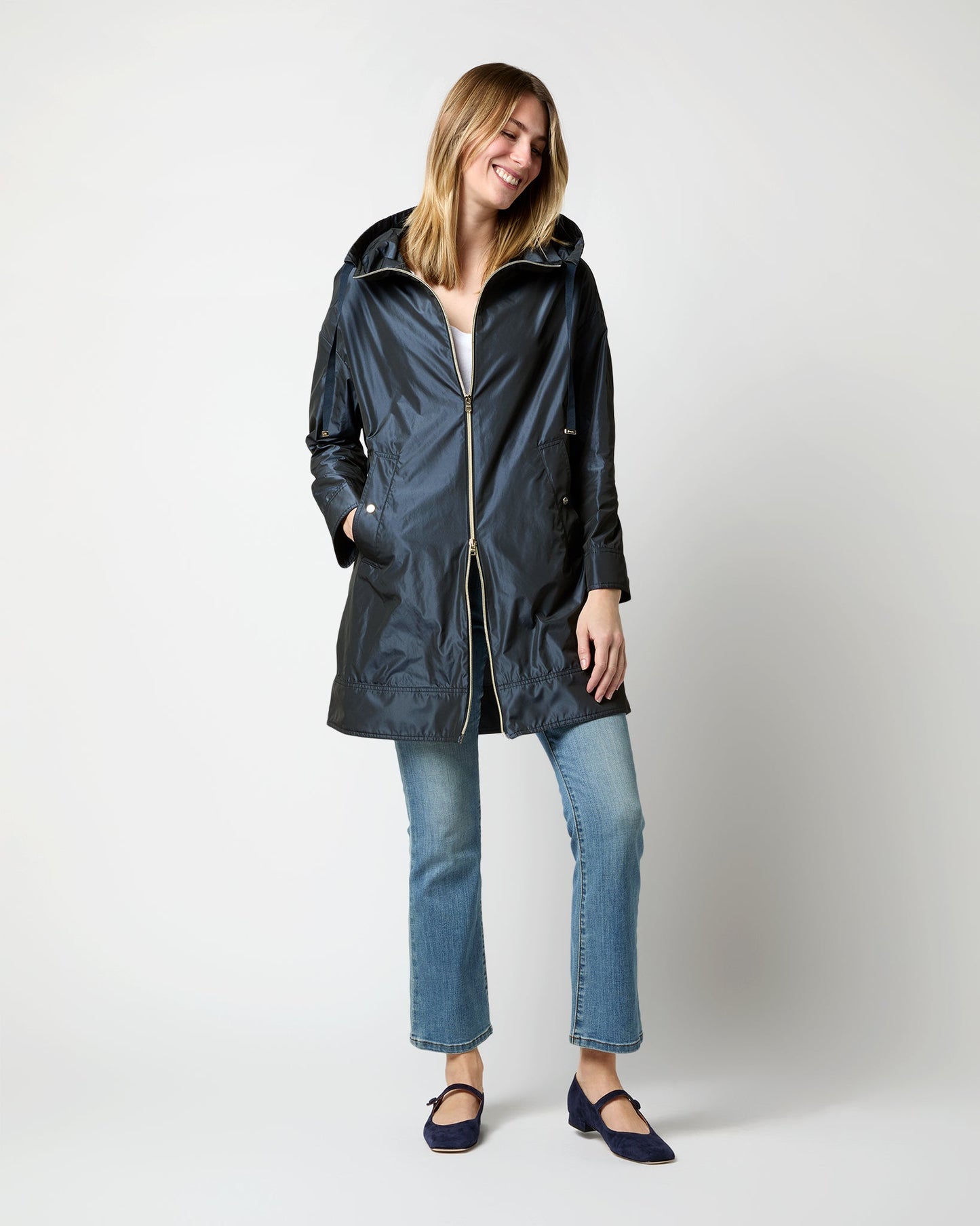 Techno Taffeta A-Line Parka in Navy