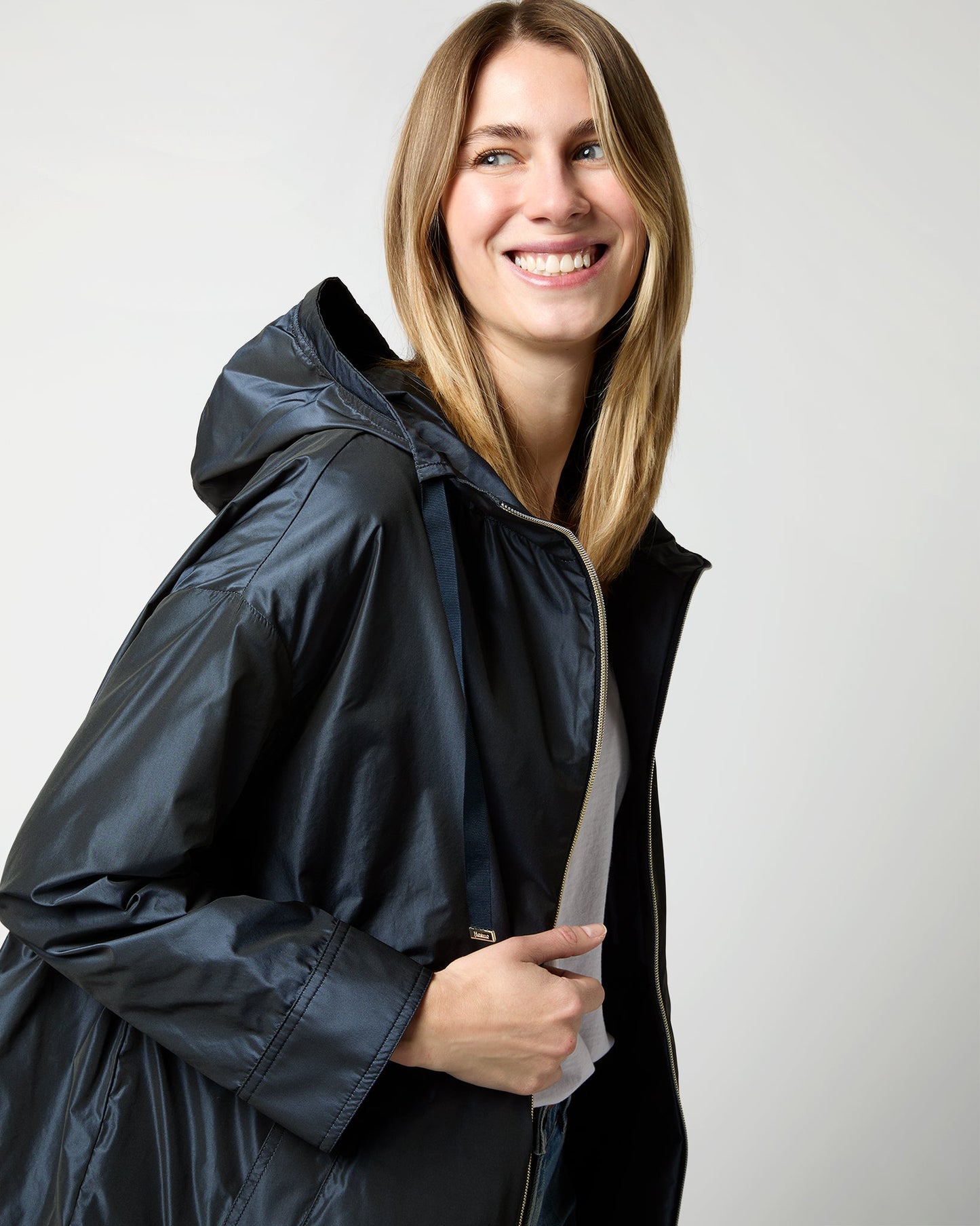 Techno Taffeta A-Line Parka in Navy