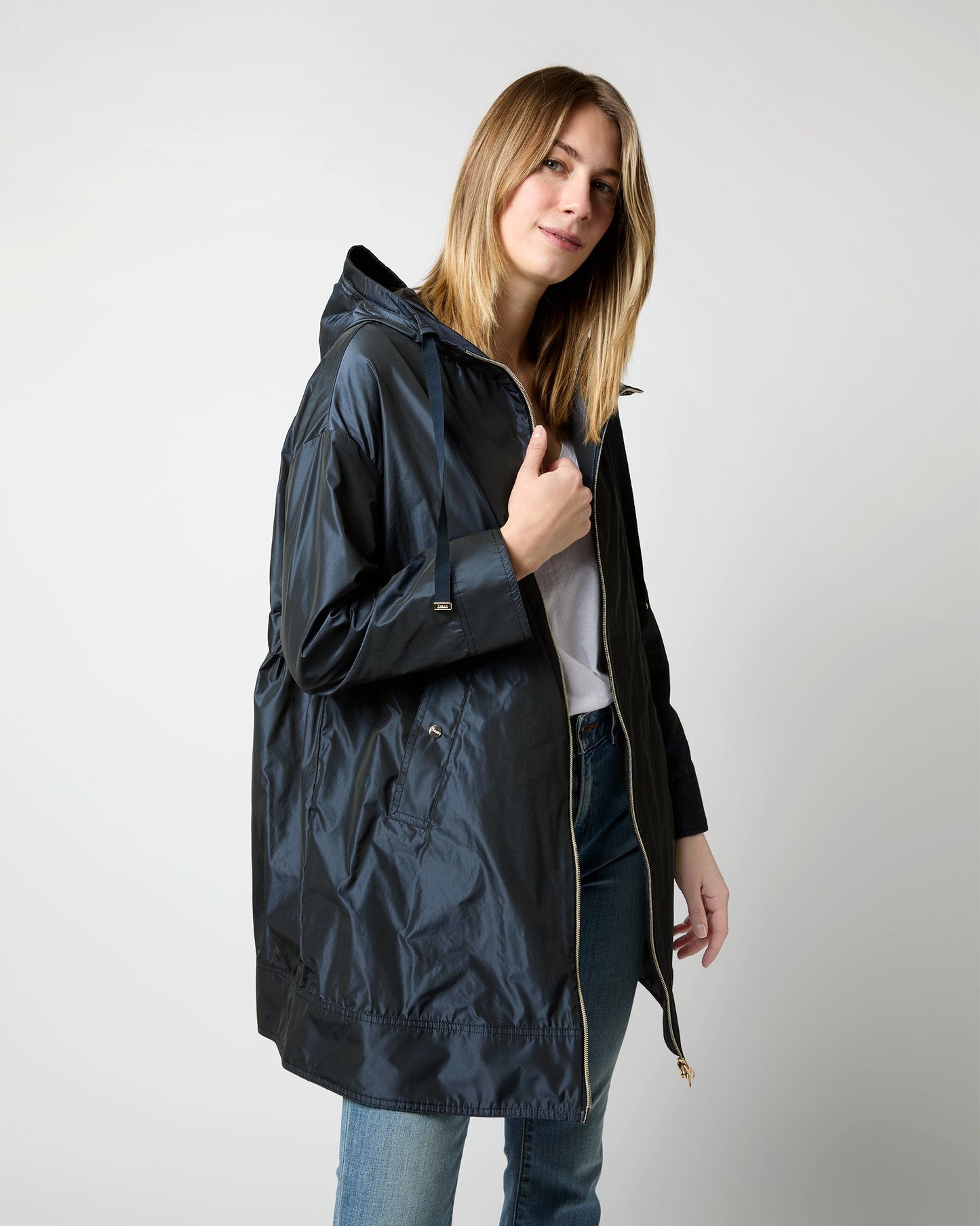 Techno Taffeta A-Line Parka in Navy