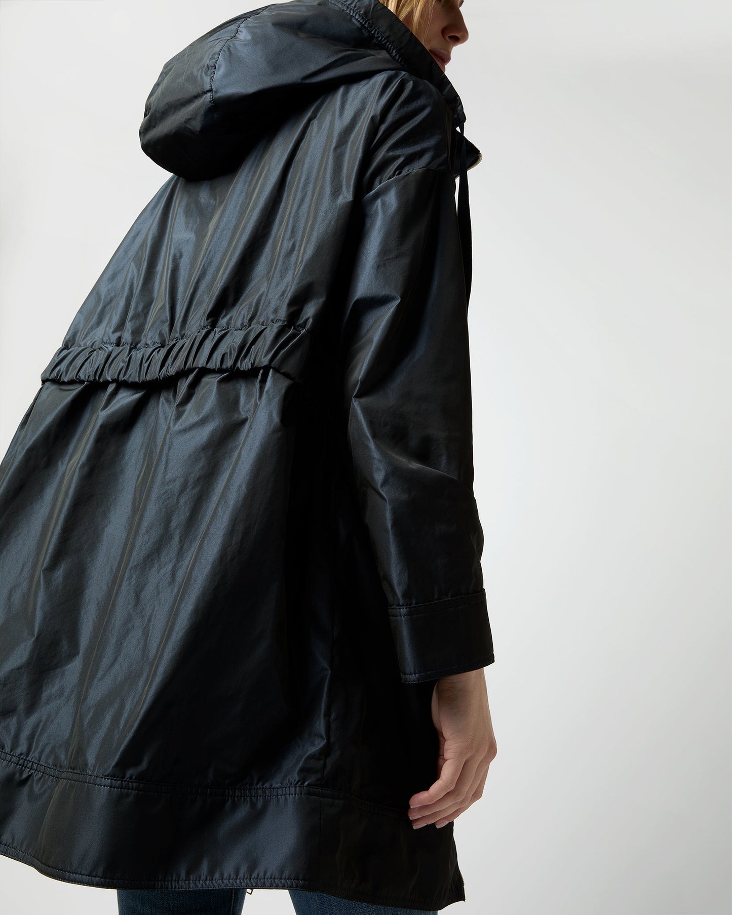 Techno Taffeta A-Line Parka in Navy