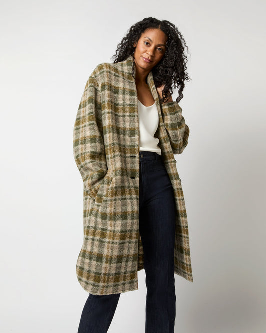 Gabriel Checked Coat in Khaki/Ecru