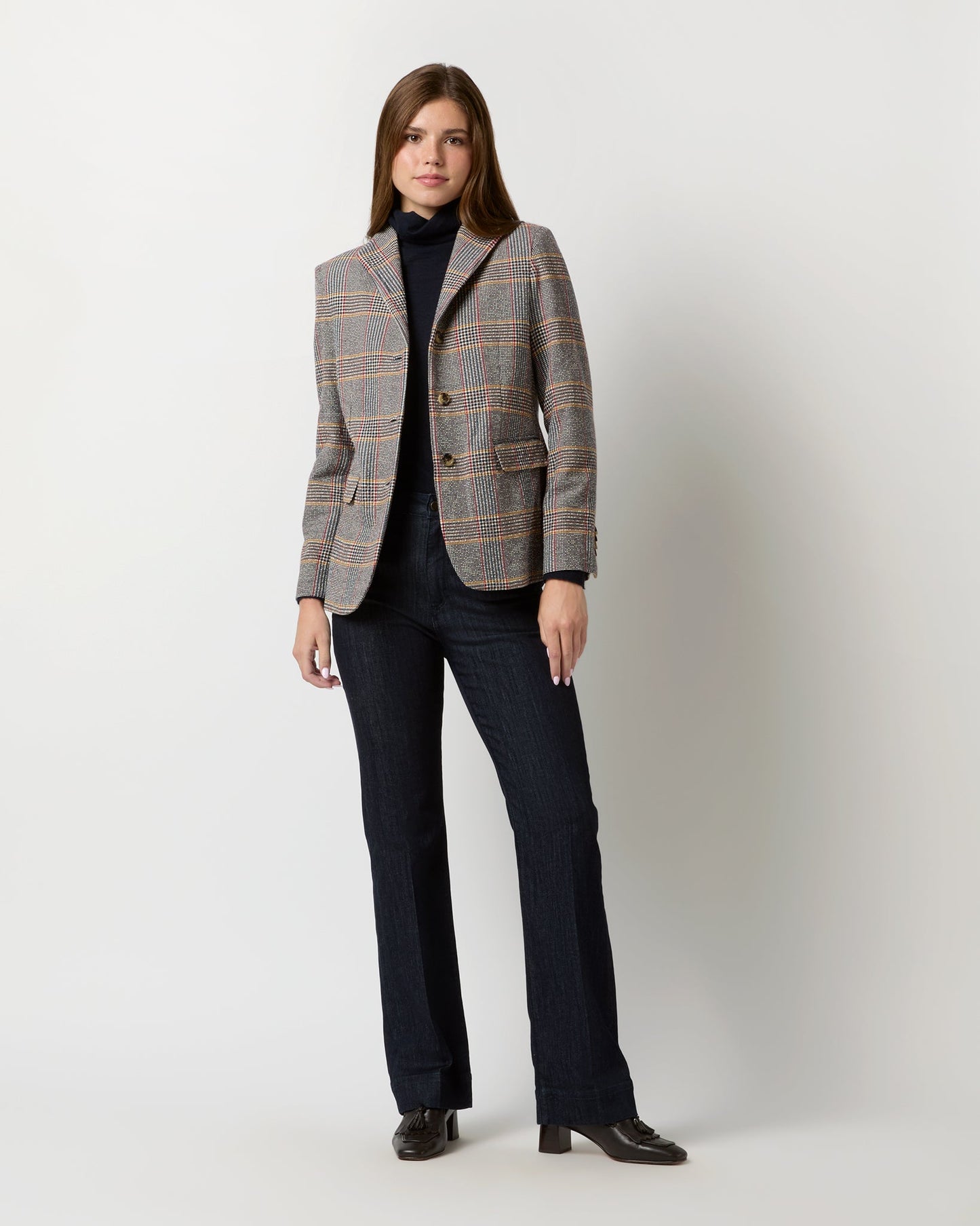 Amelia Jacket in Brown/Red/Gold Glen Plaid Wool/Cotton Blend