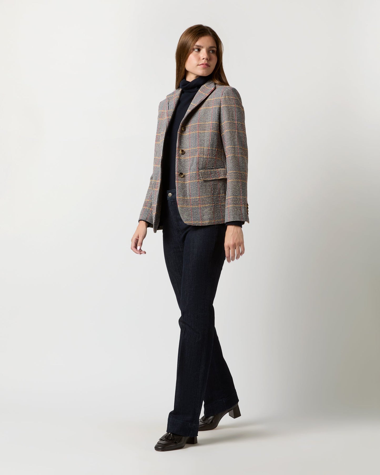 Amelia Jacket in Brown/Red/Gold Glen Plaid Wool/Cotton Blend