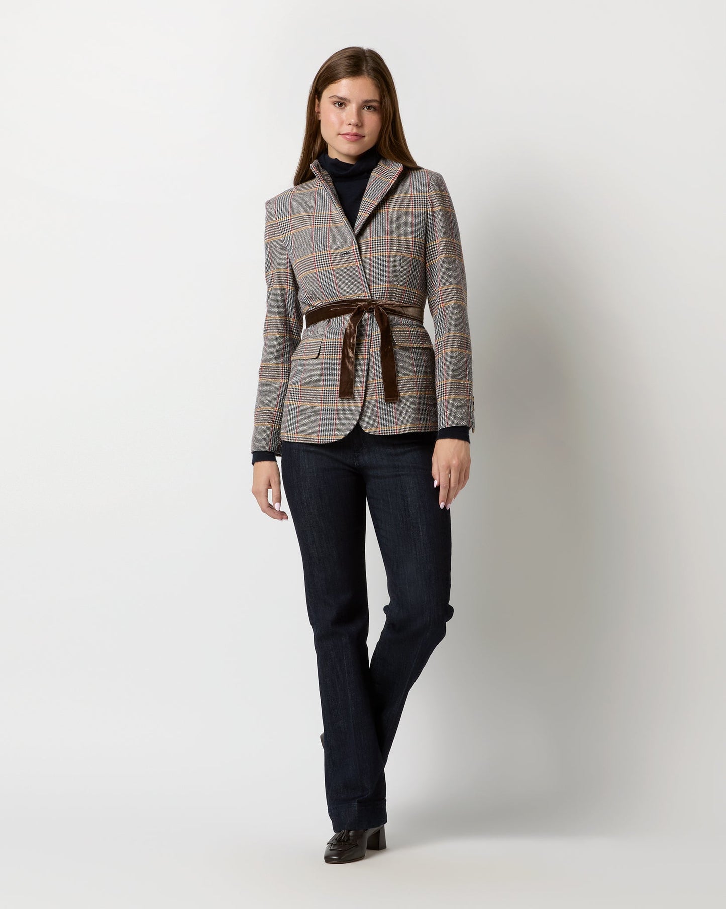 Amelia Jacket in Brown/Red/Gold Glen Plaid Wool/Cotton Blend