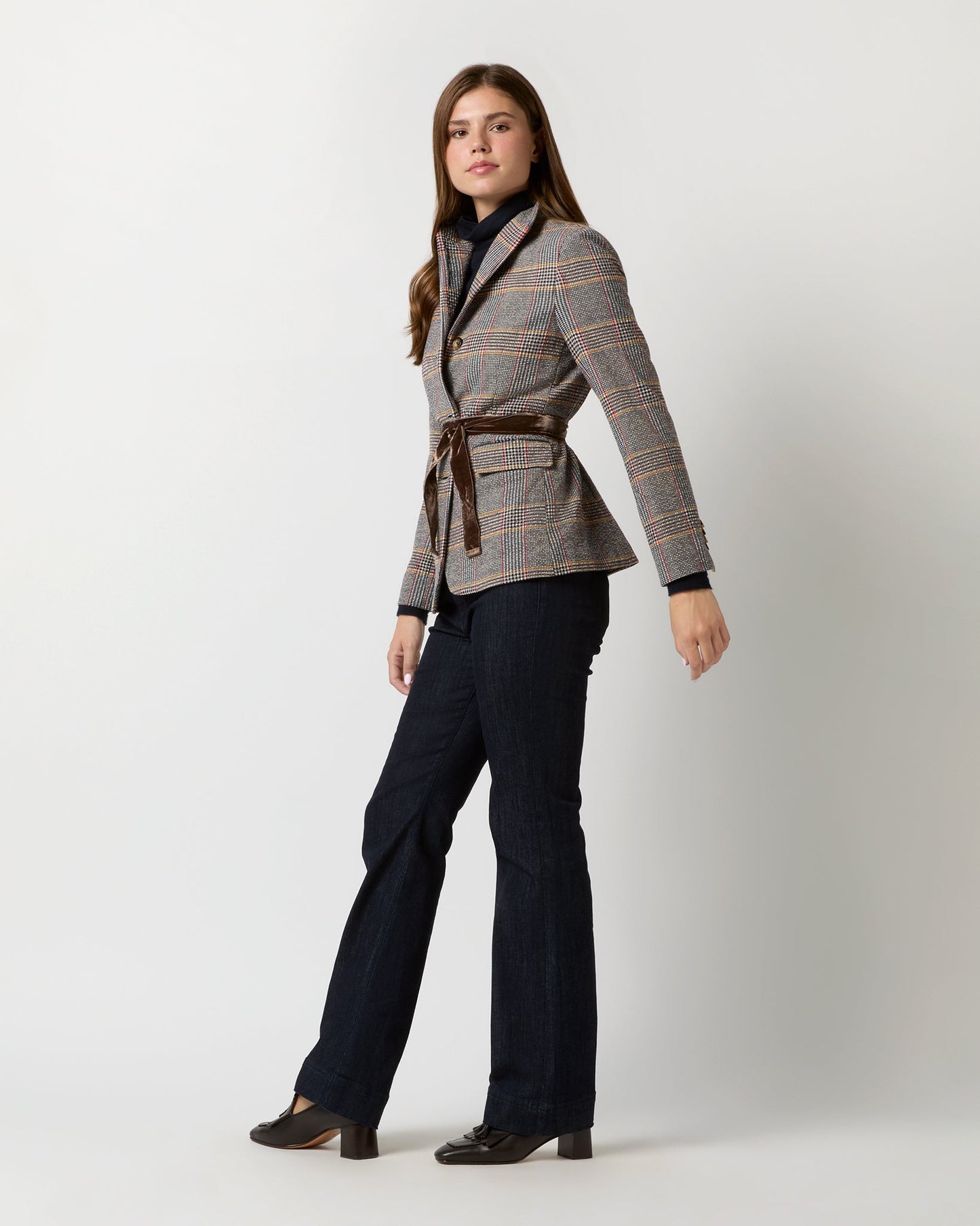 Amelia Jacket in Brown/Red/Gold Glen Plaid Wool/Cotton Blend