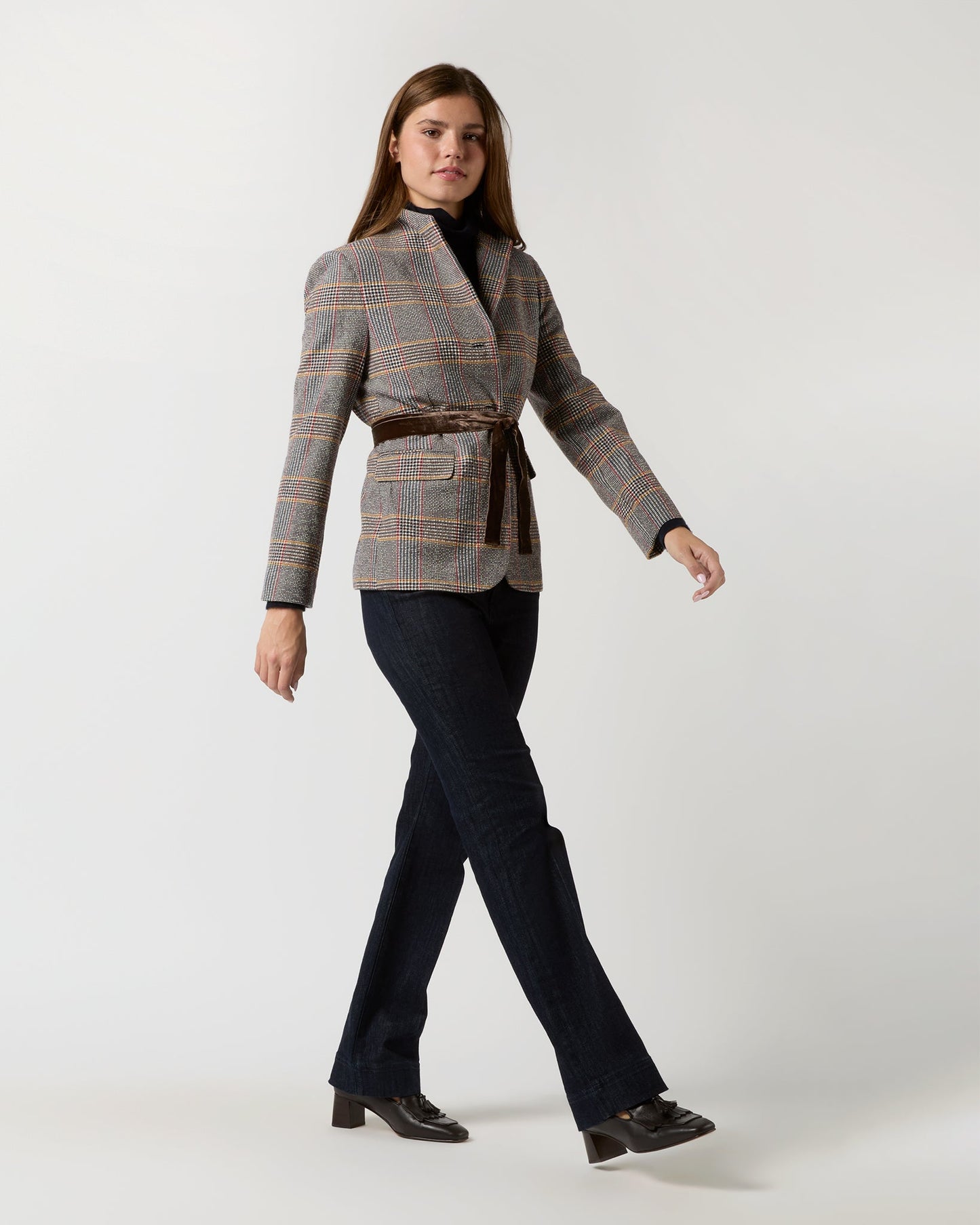 Amelia Jacket in Brown/Red/Gold Glen Plaid Wool/Cotton Blend