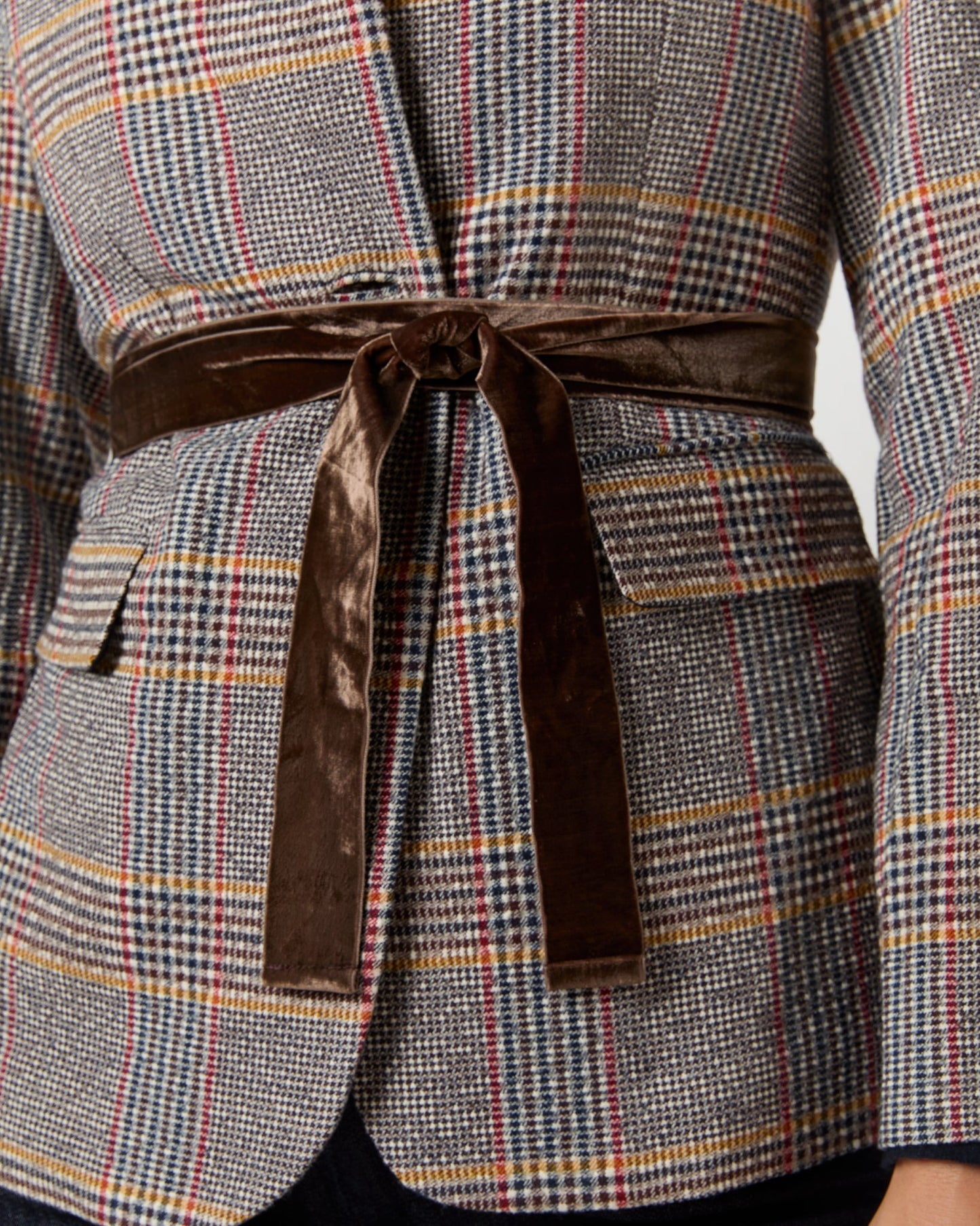 Amelia Jacket in Brown/Red/Gold Glen Plaid Wool/Cotton Blend