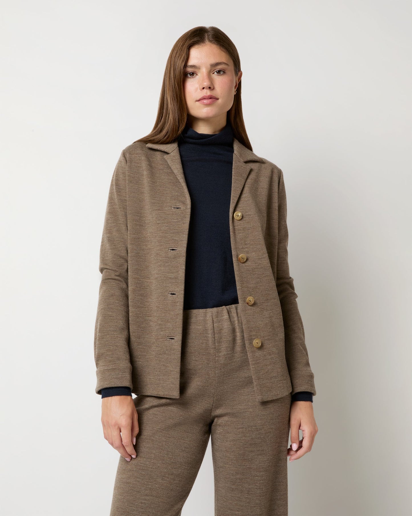 Sadie Shirt Jacket in Heather Mink Wool Interlock