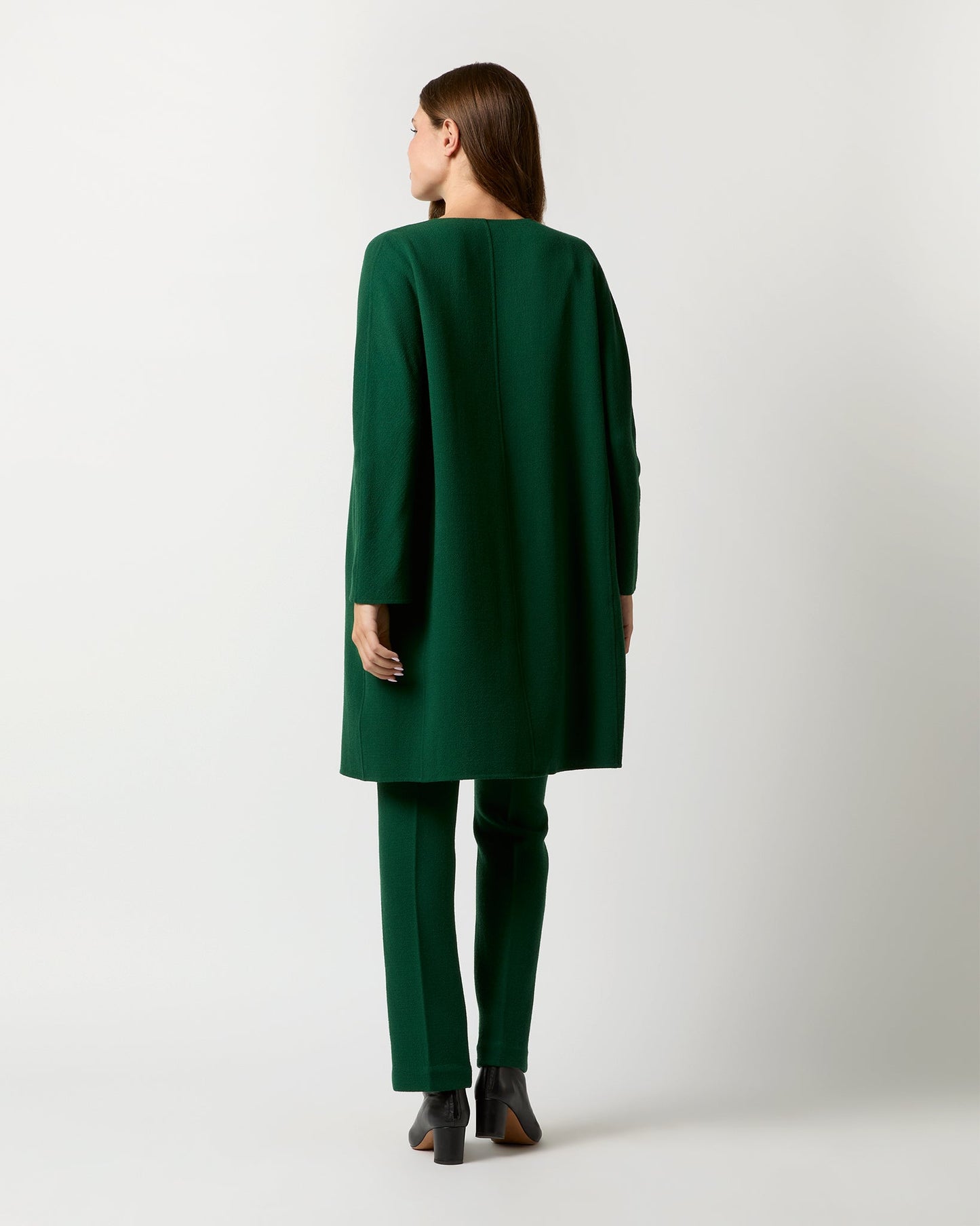 Estelle Coat in Forest Double-Face Stretch Wool Crepe