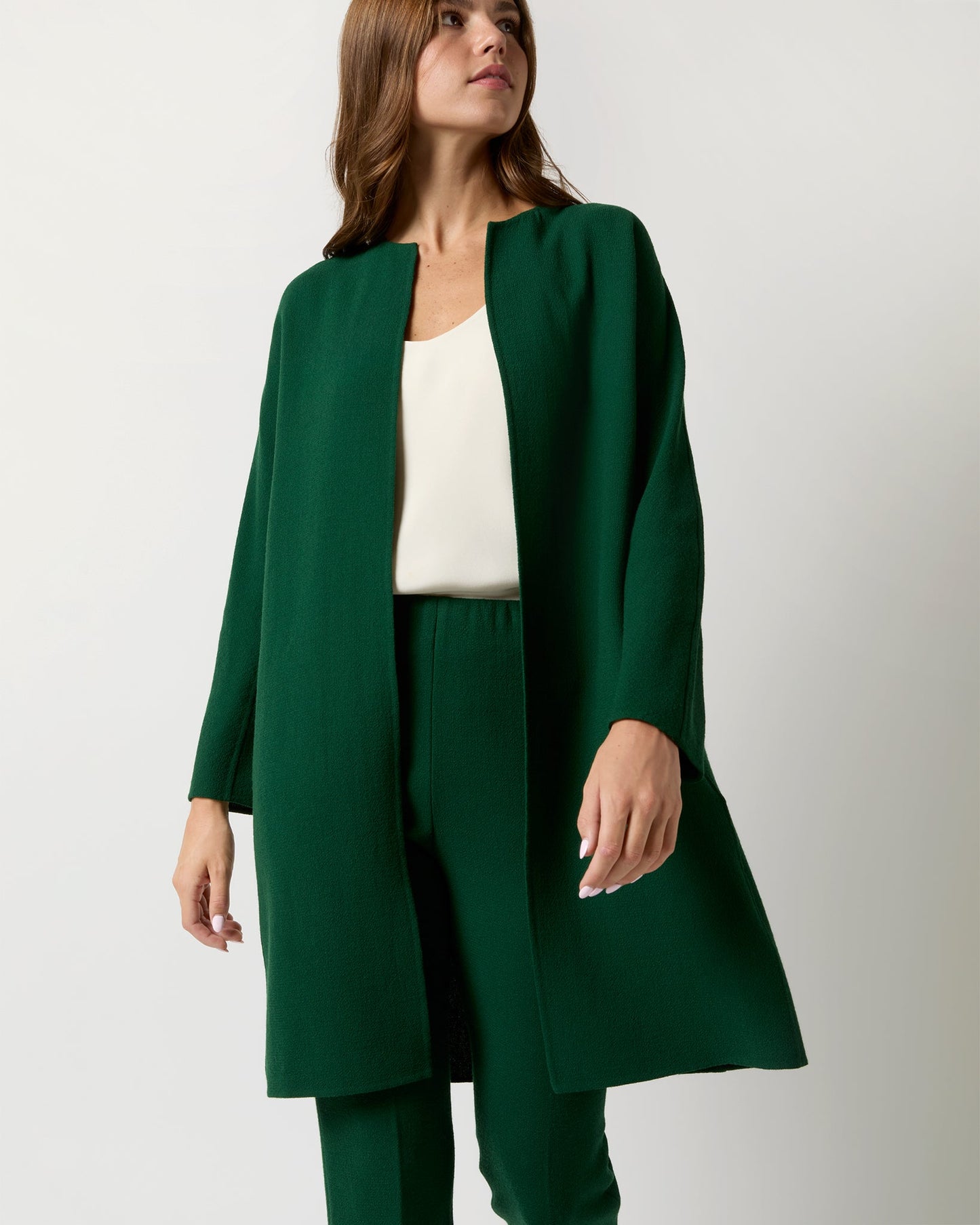 Estelle Coat in Forest Double-Face Stretch Wool Crepe