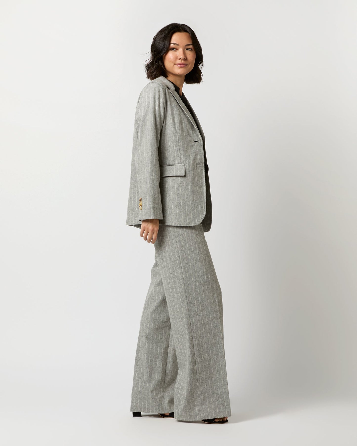 Sarah Blazer in Grey Chalk Stripe Knit