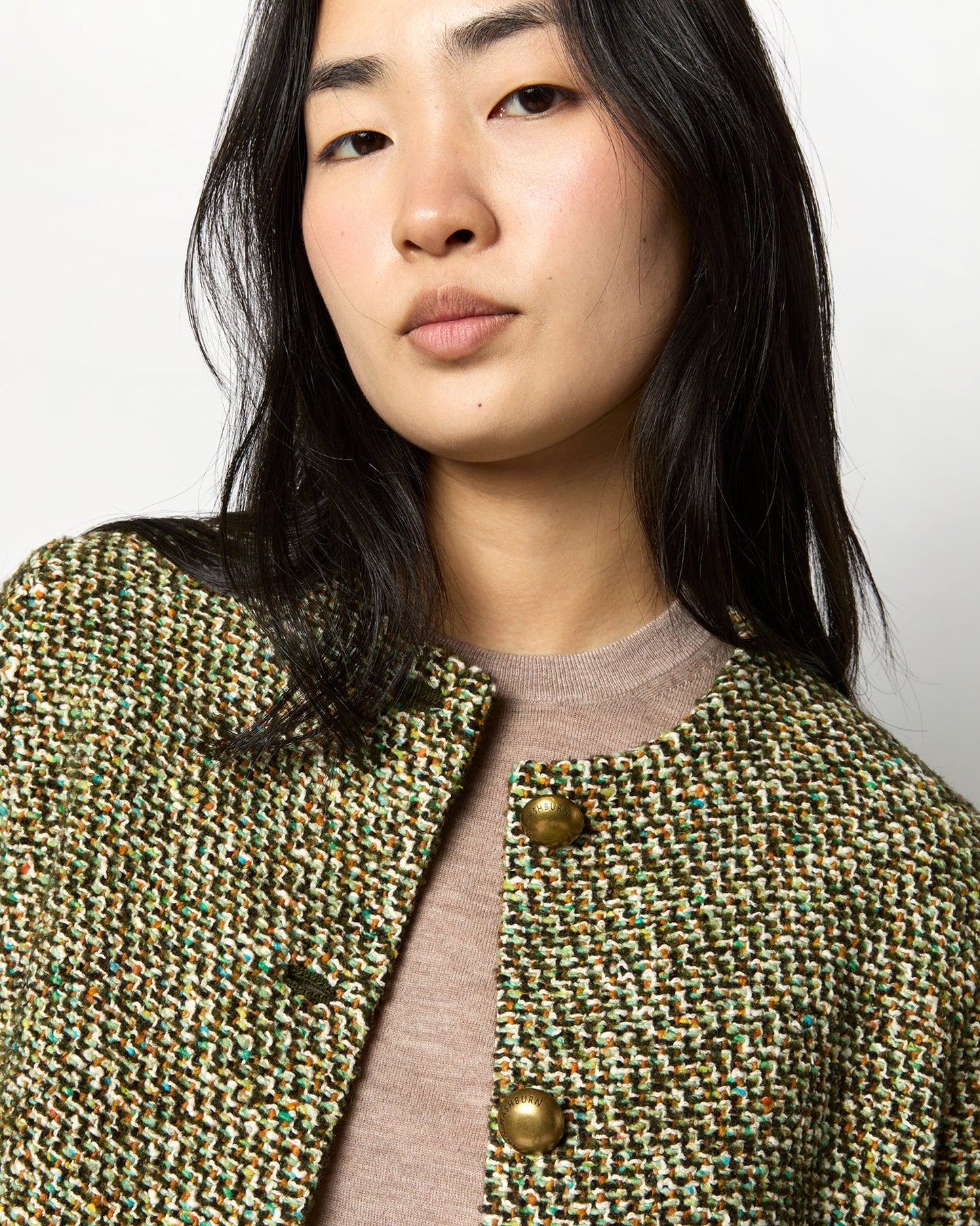 Megan Cardigan Jacket in Green/Multi Tweed