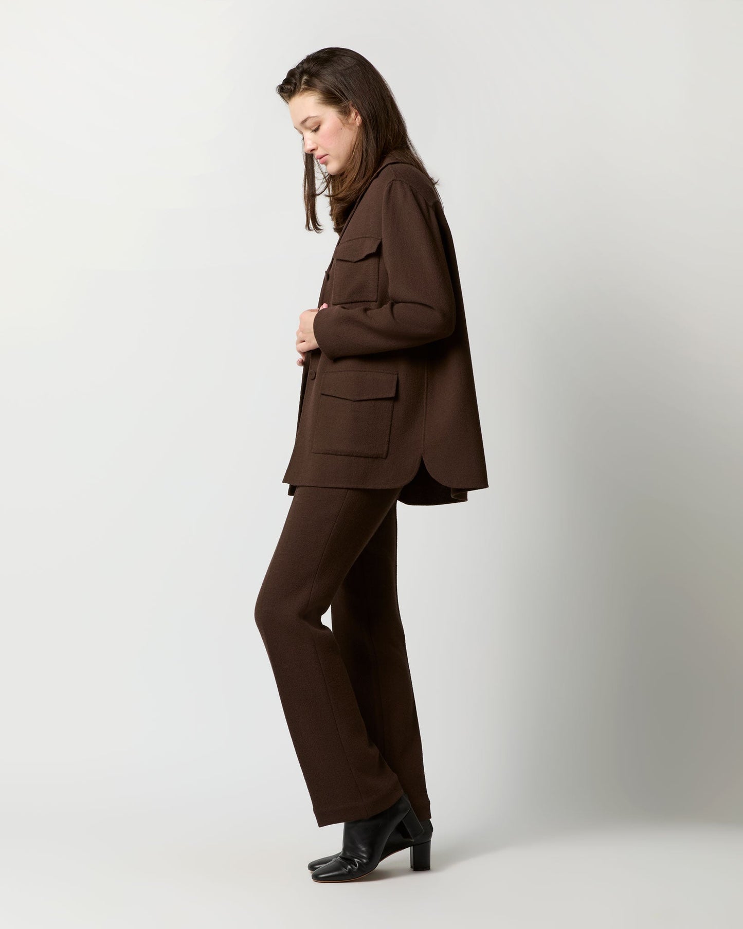 Brinley Shirt Jacket in Chocolate Double-Faced Stretch Wool Crepe