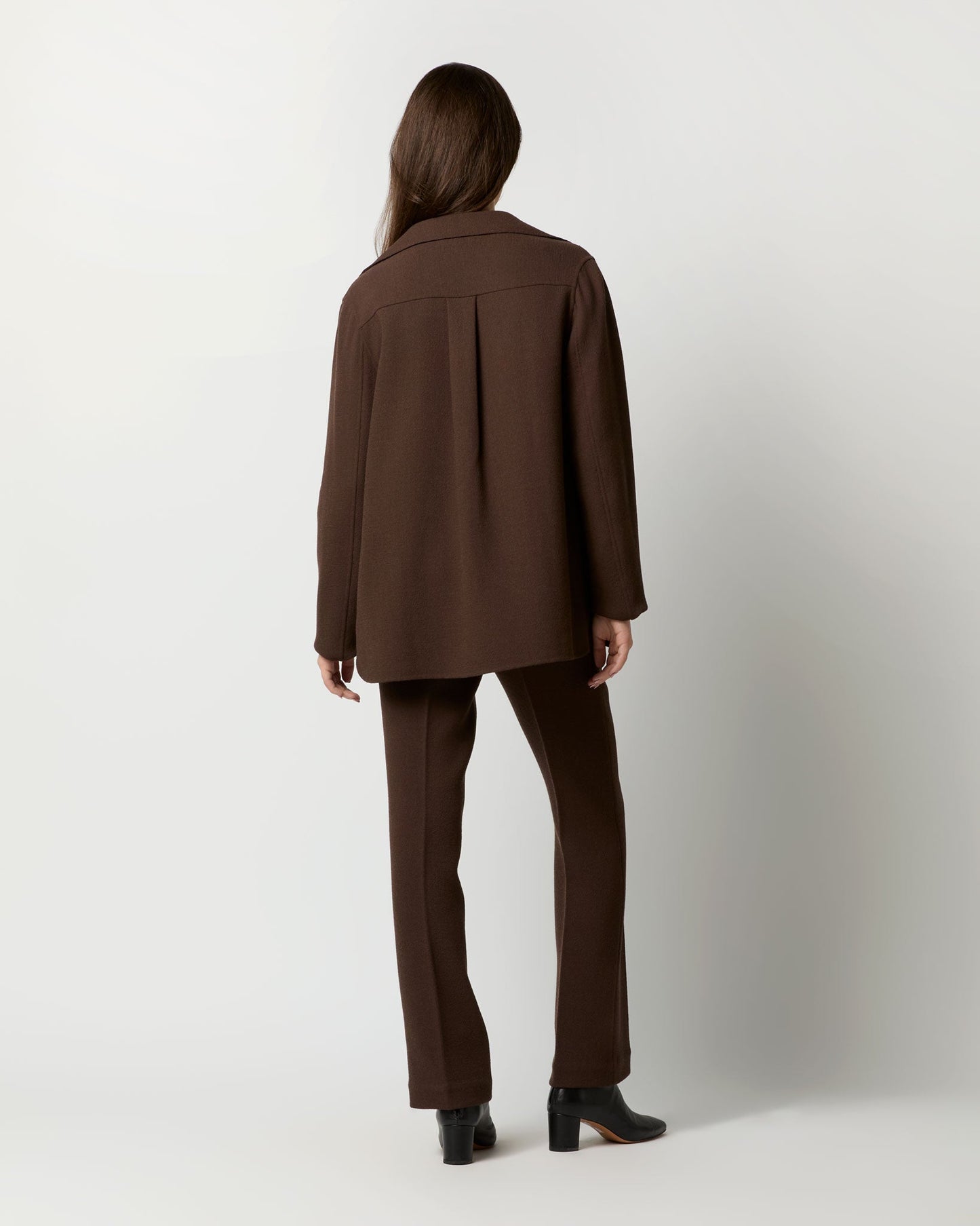 Brinley Shirt Jacket in Chocolate Double-Faced Stretch Wool Crepe