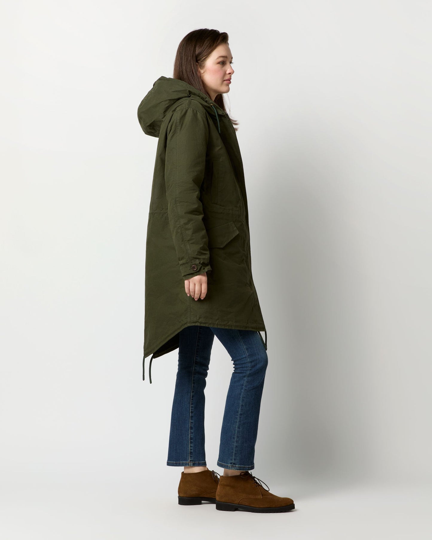 Cashpad Fishtail Parka in Forest Dry Waxed Poplin