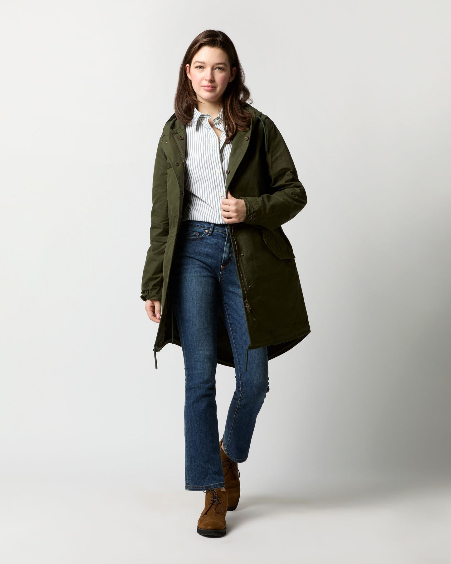 Cashpad Fishtail Parka in Forest Dry Waxed Poplin